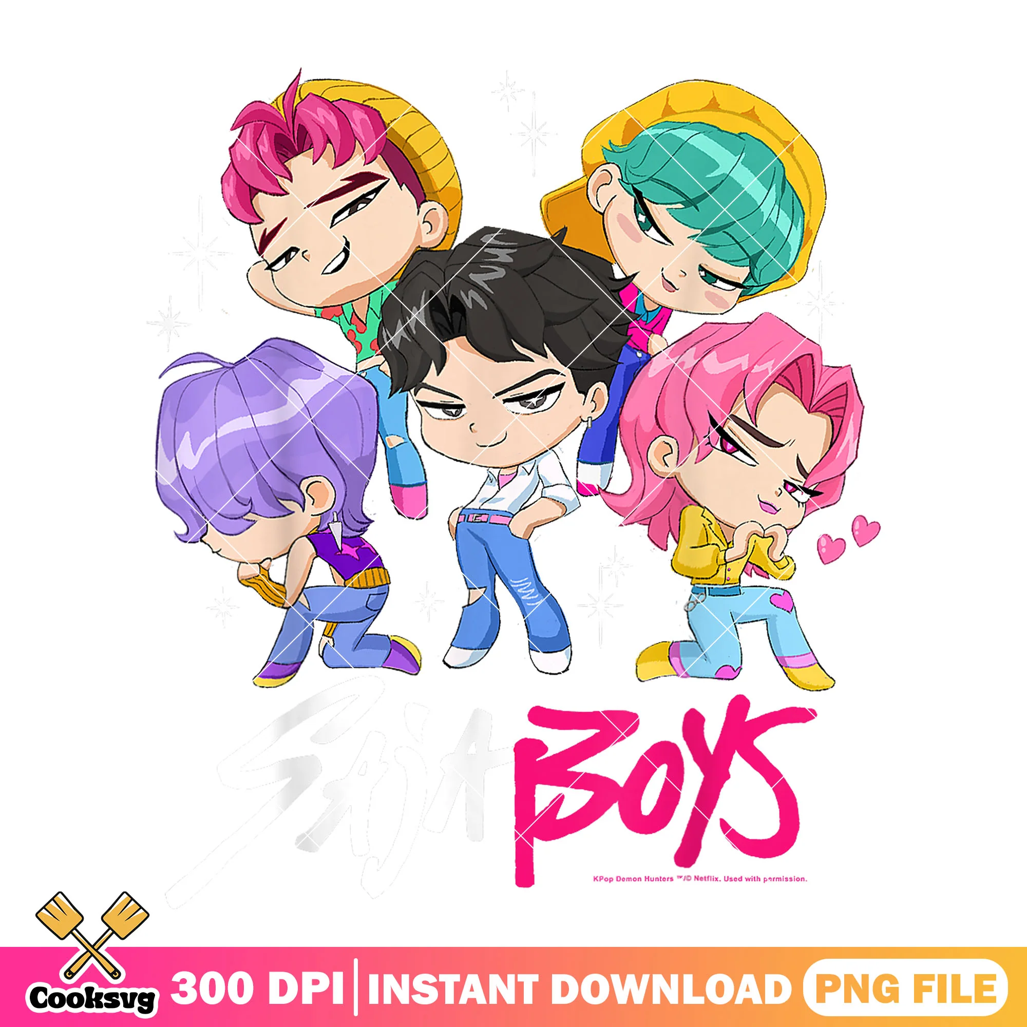 Chibi funny boy band png, kpop netflix png, kpop saja png
