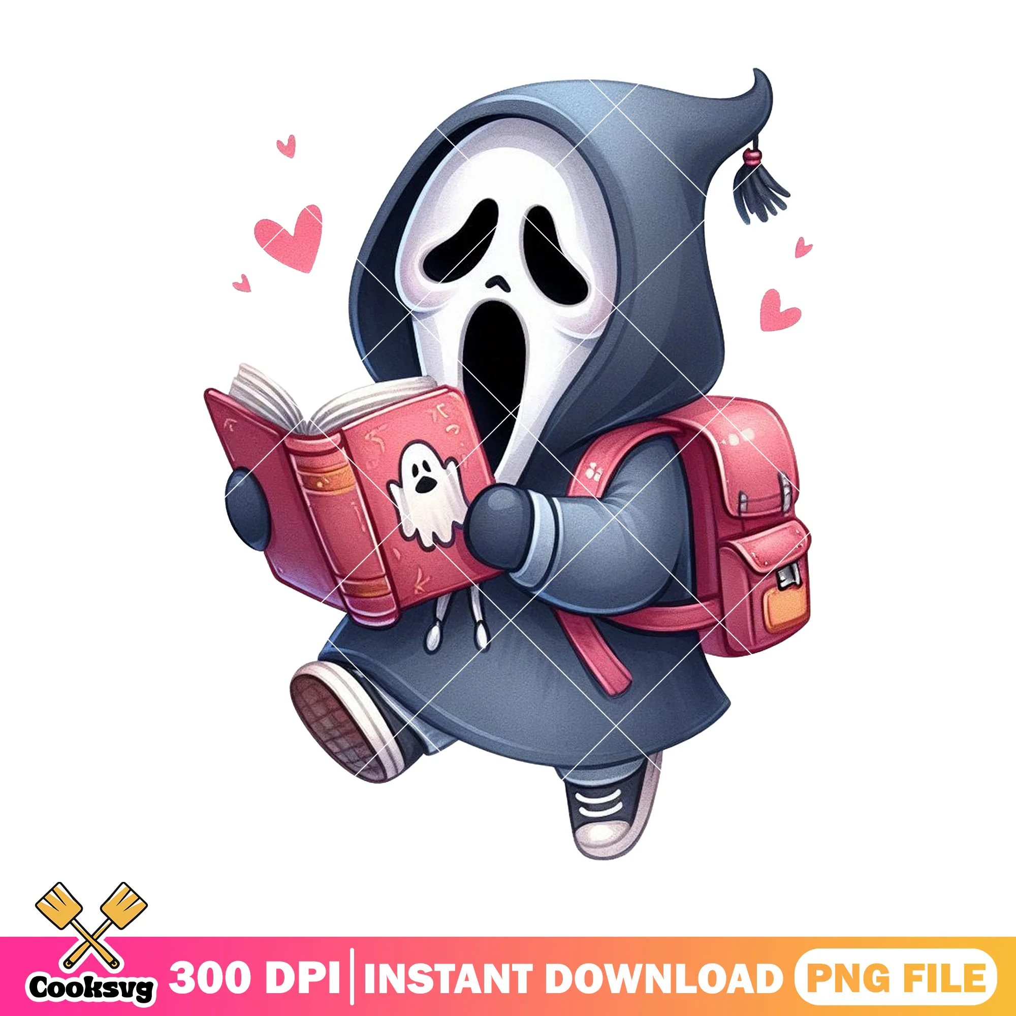 Chibi ghostface design png, back to school day png, ghostface cute png