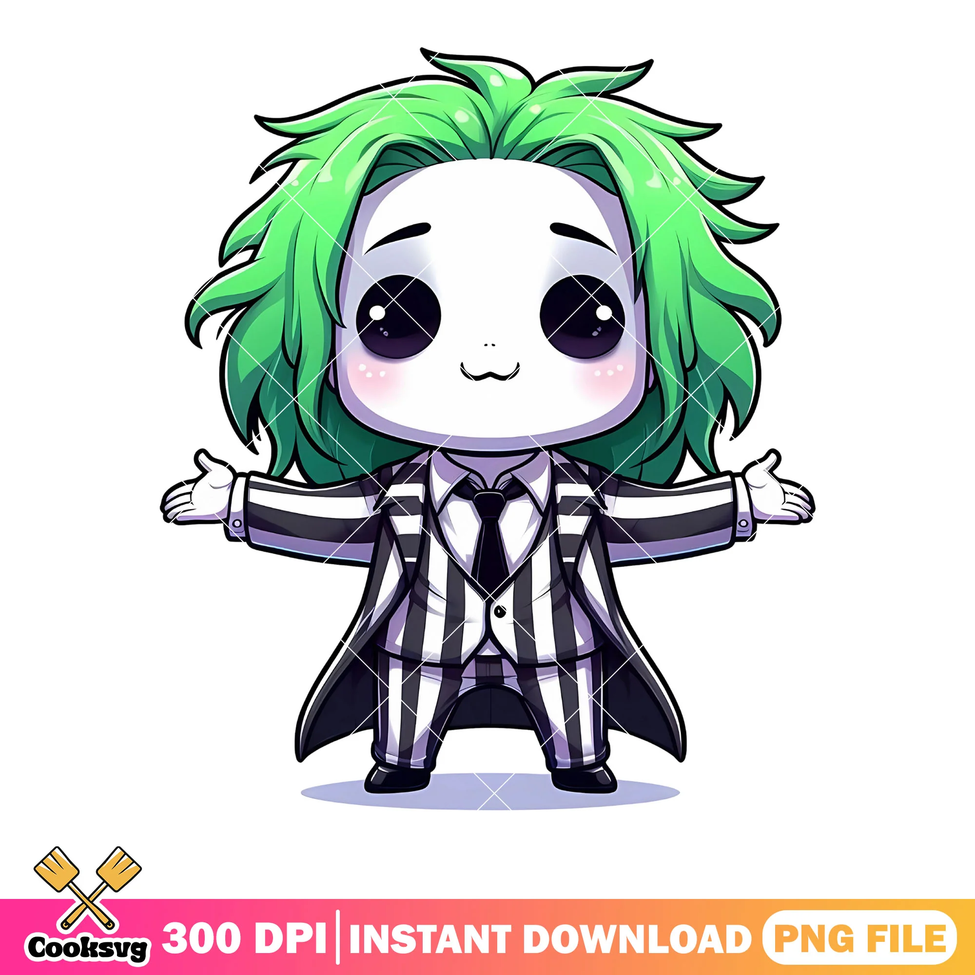 Chibi Green hair png, scary halloween costume png, jack skelington png