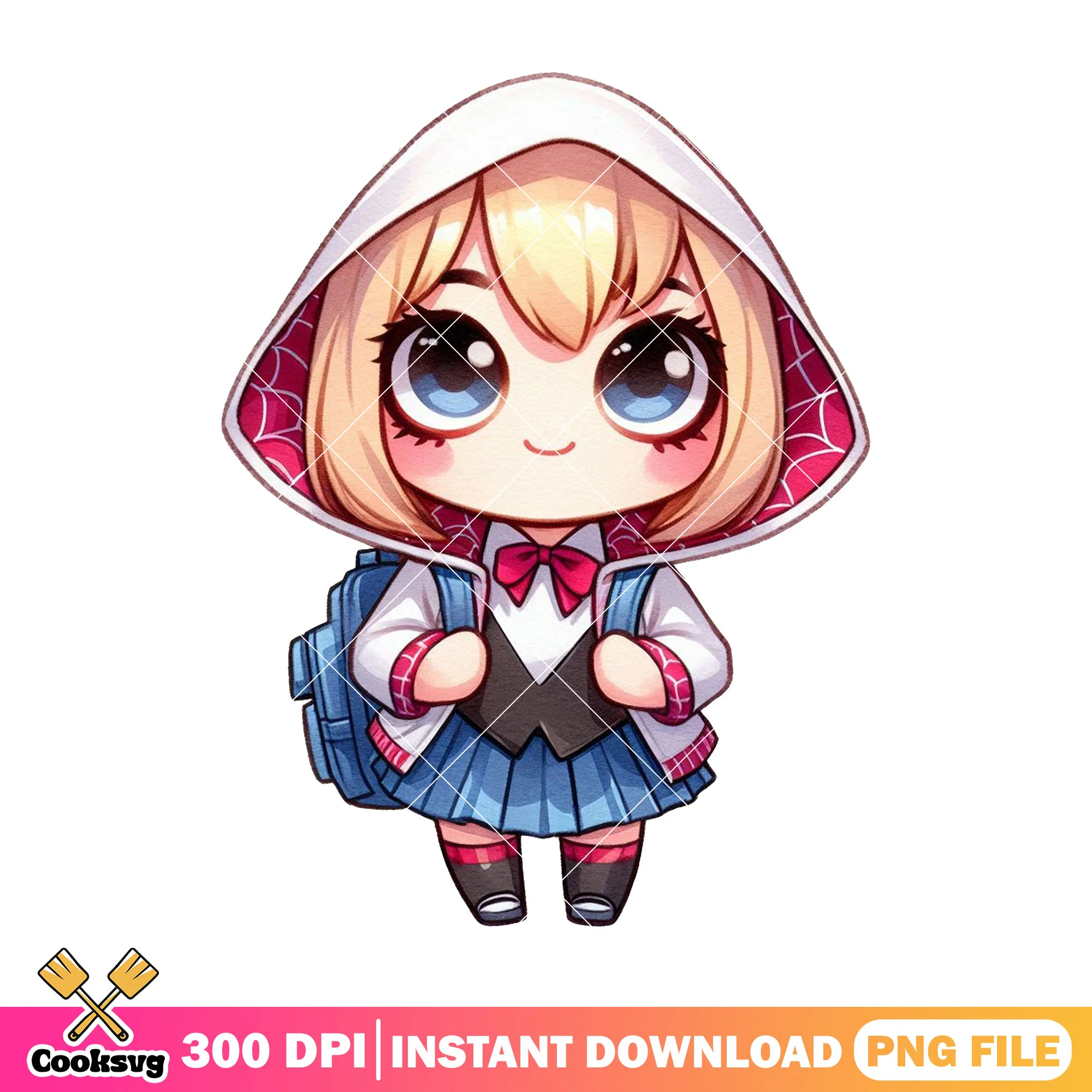 Chibi gwen stacy png, gwen stacy costume png, go back to school png