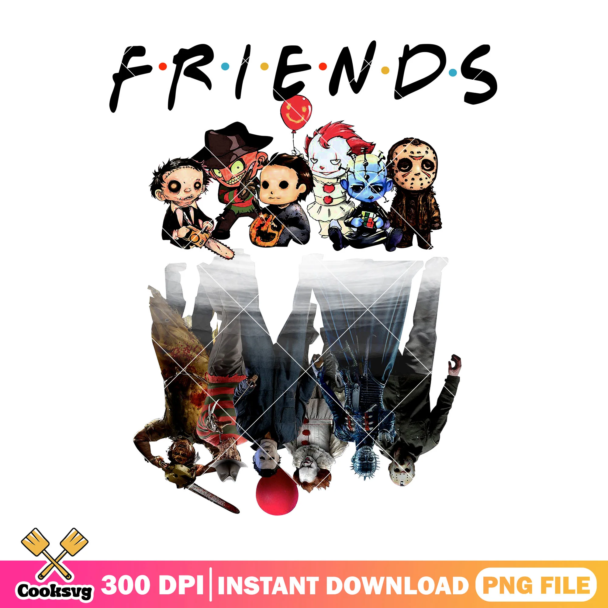 Chibi horror movie characters friends design png, best horror movie pngs