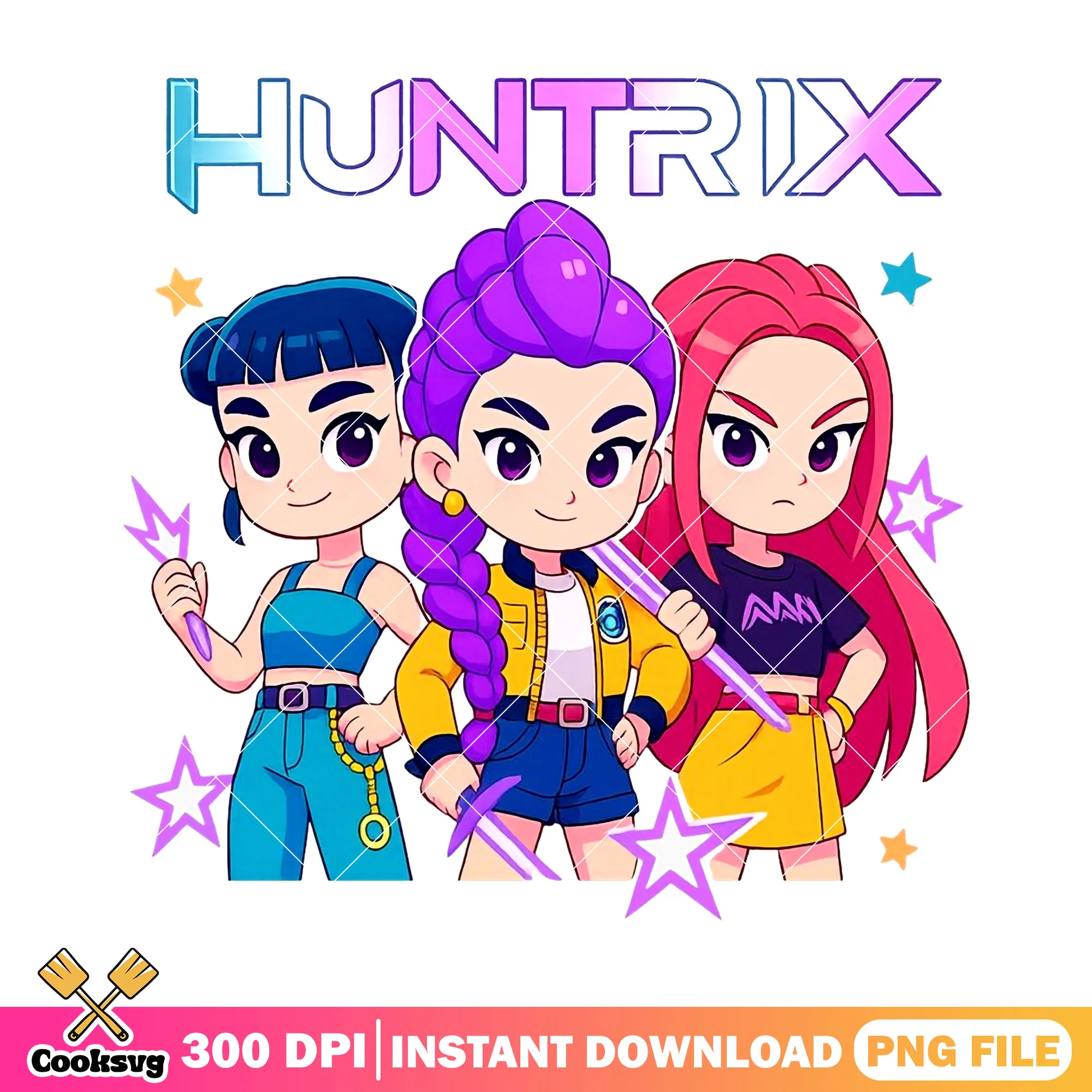 Chibi huntrix team png, huntrix netflix png, kpop huntrix png