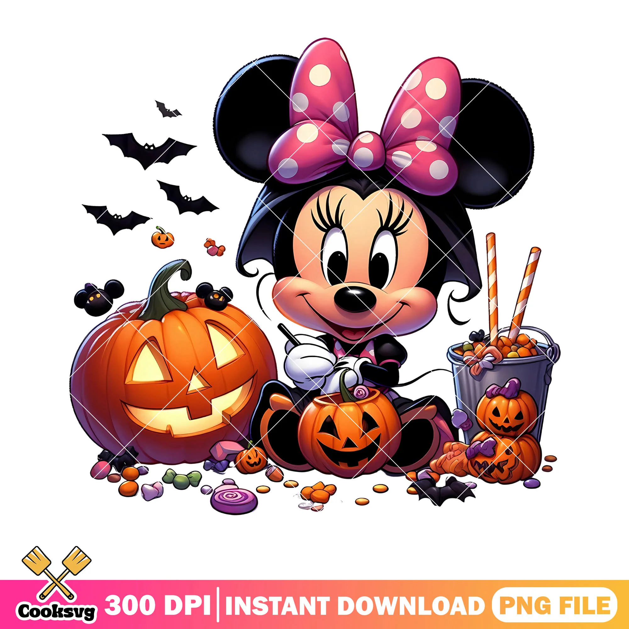 Chibi minnie pink bow tie png, jack o lantern png, disney halloween png