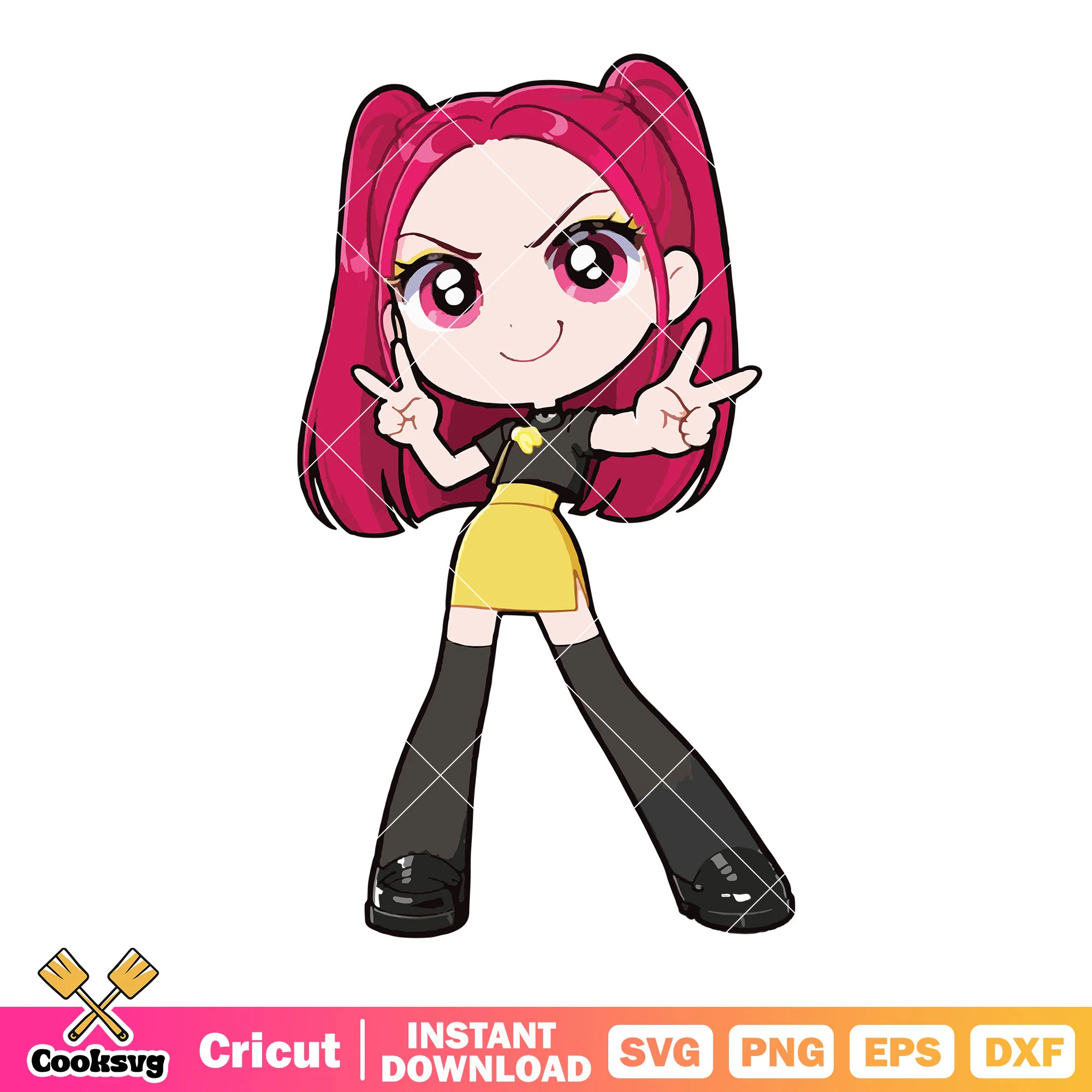 Chibi mira hi pose svg, kpop mira svg, huntrix girl svg