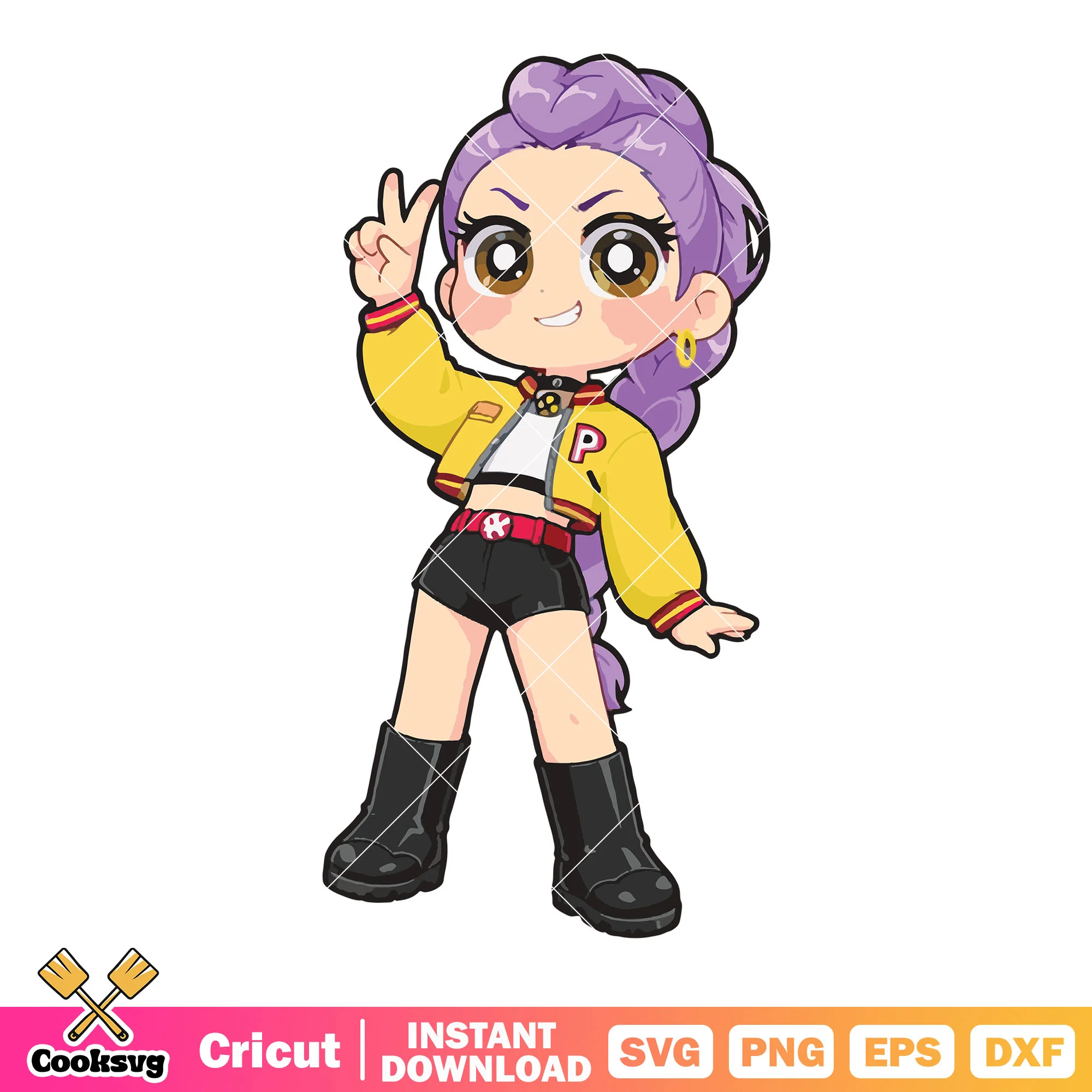 Chibi rumi hi pose svg, huntrix netflix svg, rumi kpop svg
