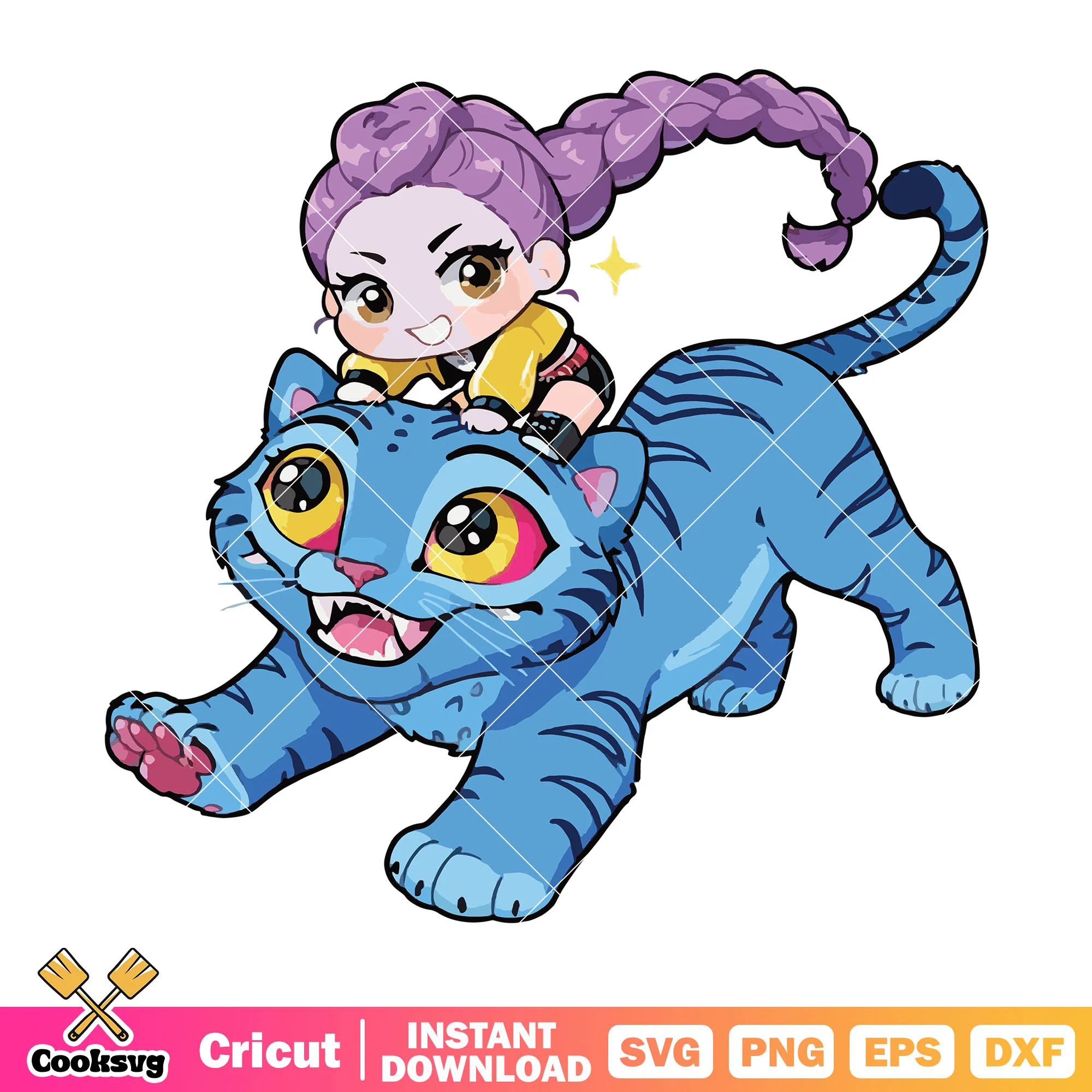 Chibi rumi ride derpy svg, rumi huntrix svg, derpy tiger svg