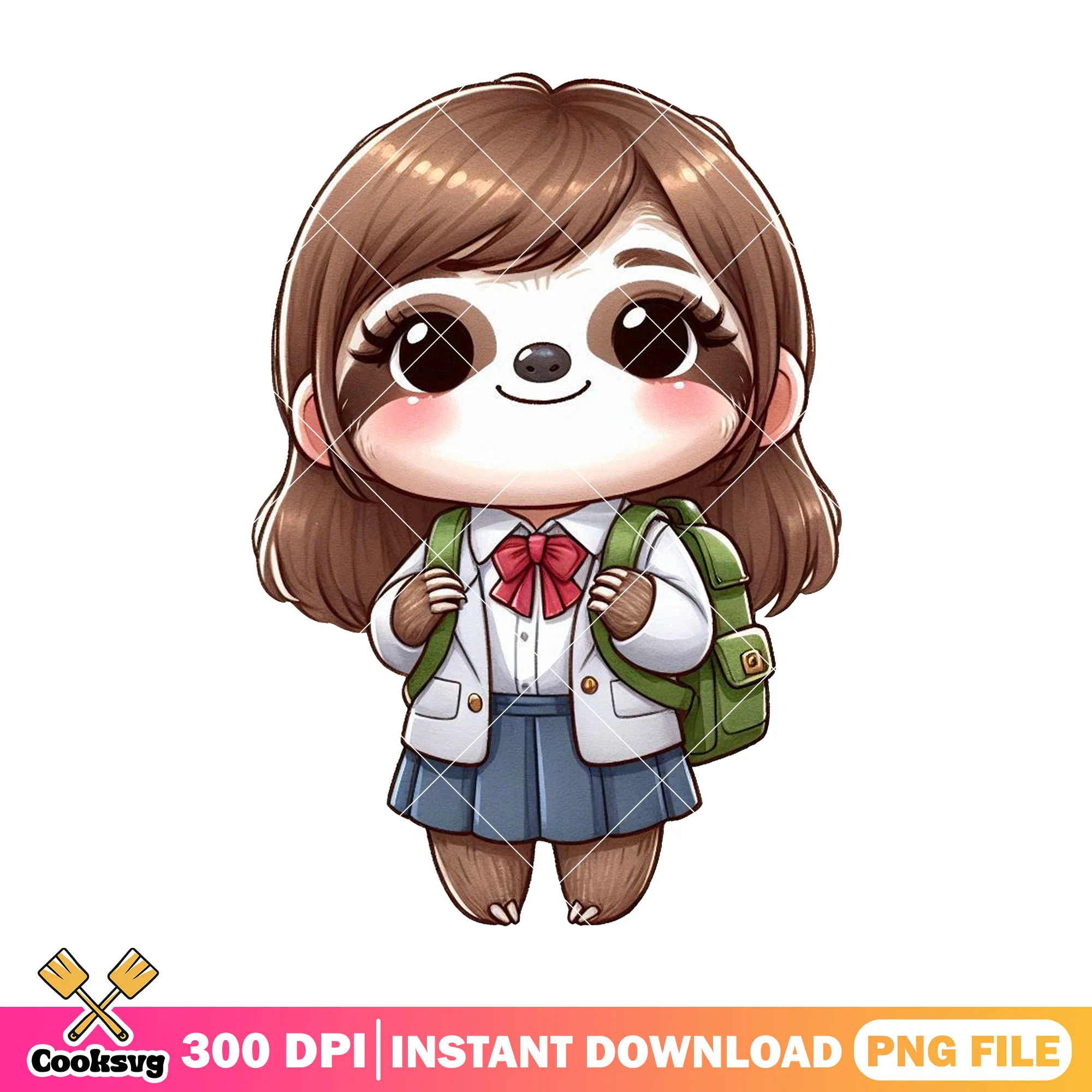 Chibi sloth going school png, sloth girl png, go back to school png