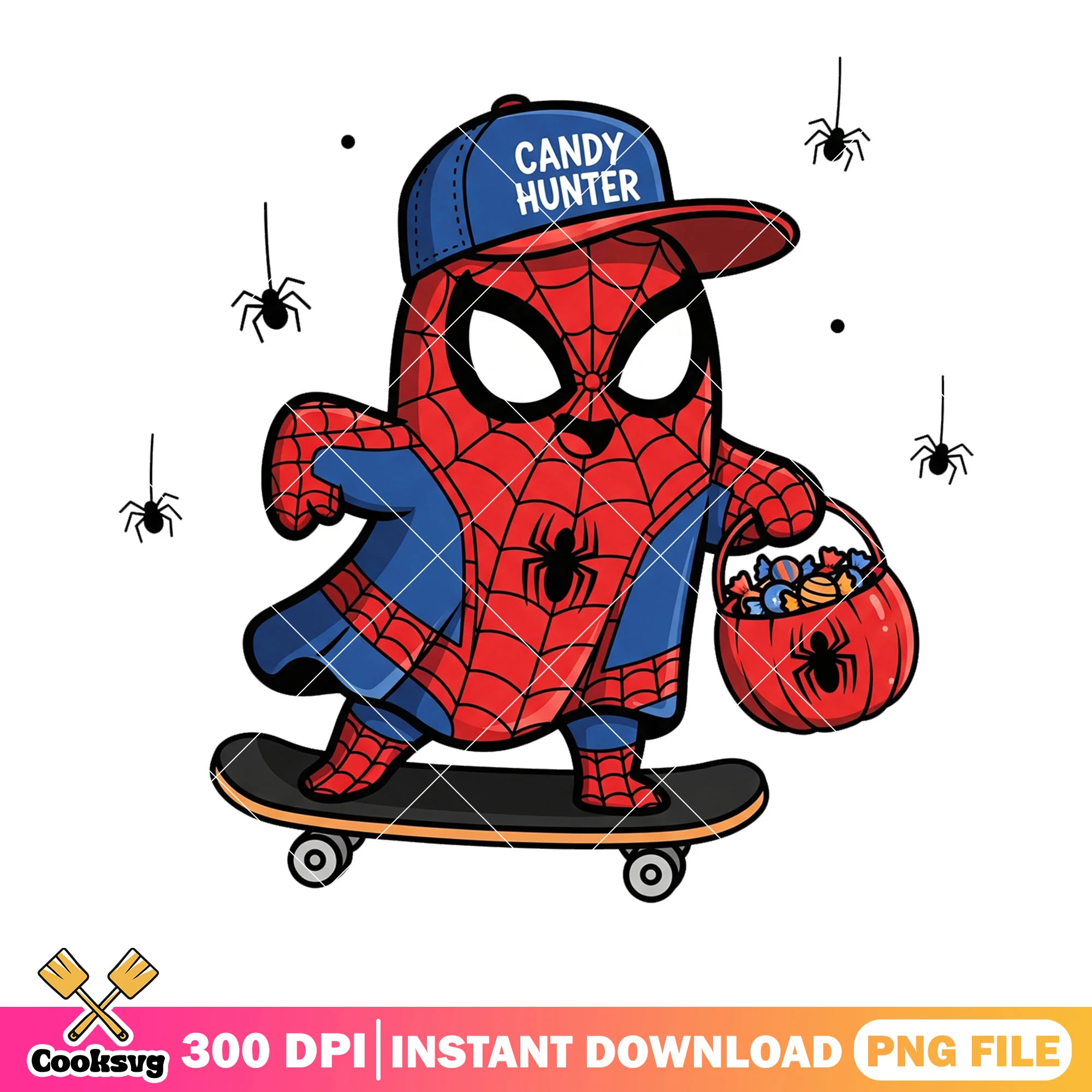 Chibi spider trick treat png, spiderman halloween png