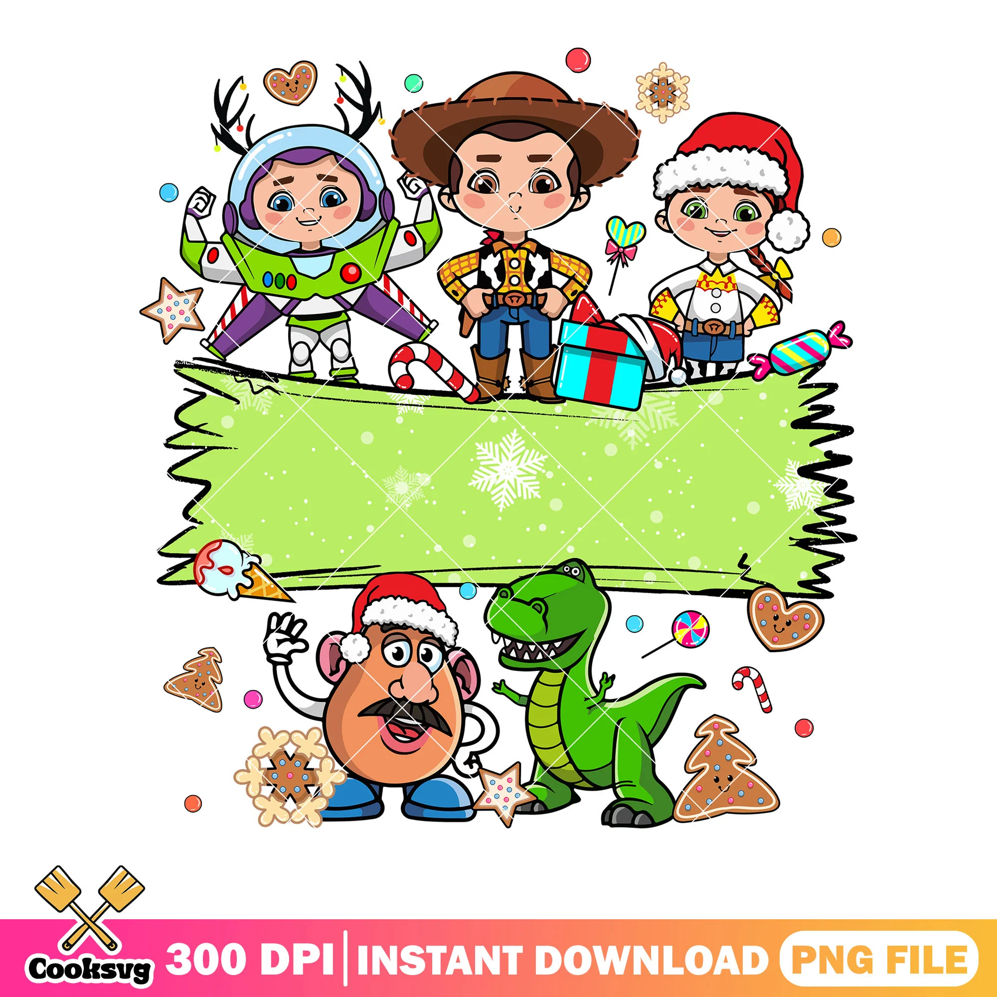 Chibi toy story christmas png, christmas gifts png, merry christmas png