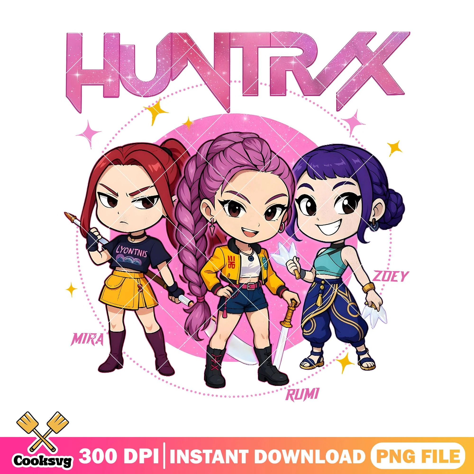 Chibi trio hunter png, huntrix netflix png, netflix hunters png
