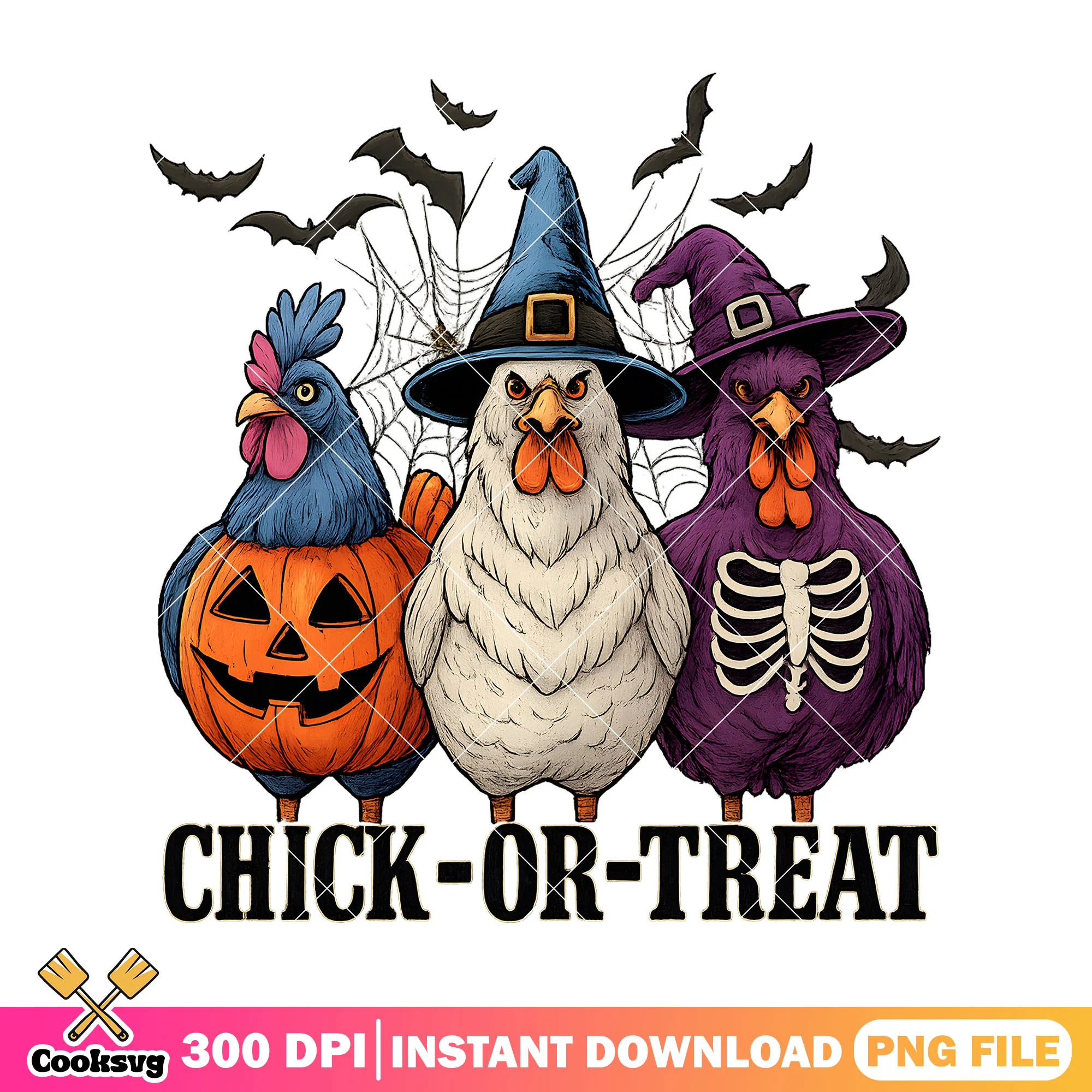 Chick or treat pumpkin png, halloween chicken png, trick or treat png