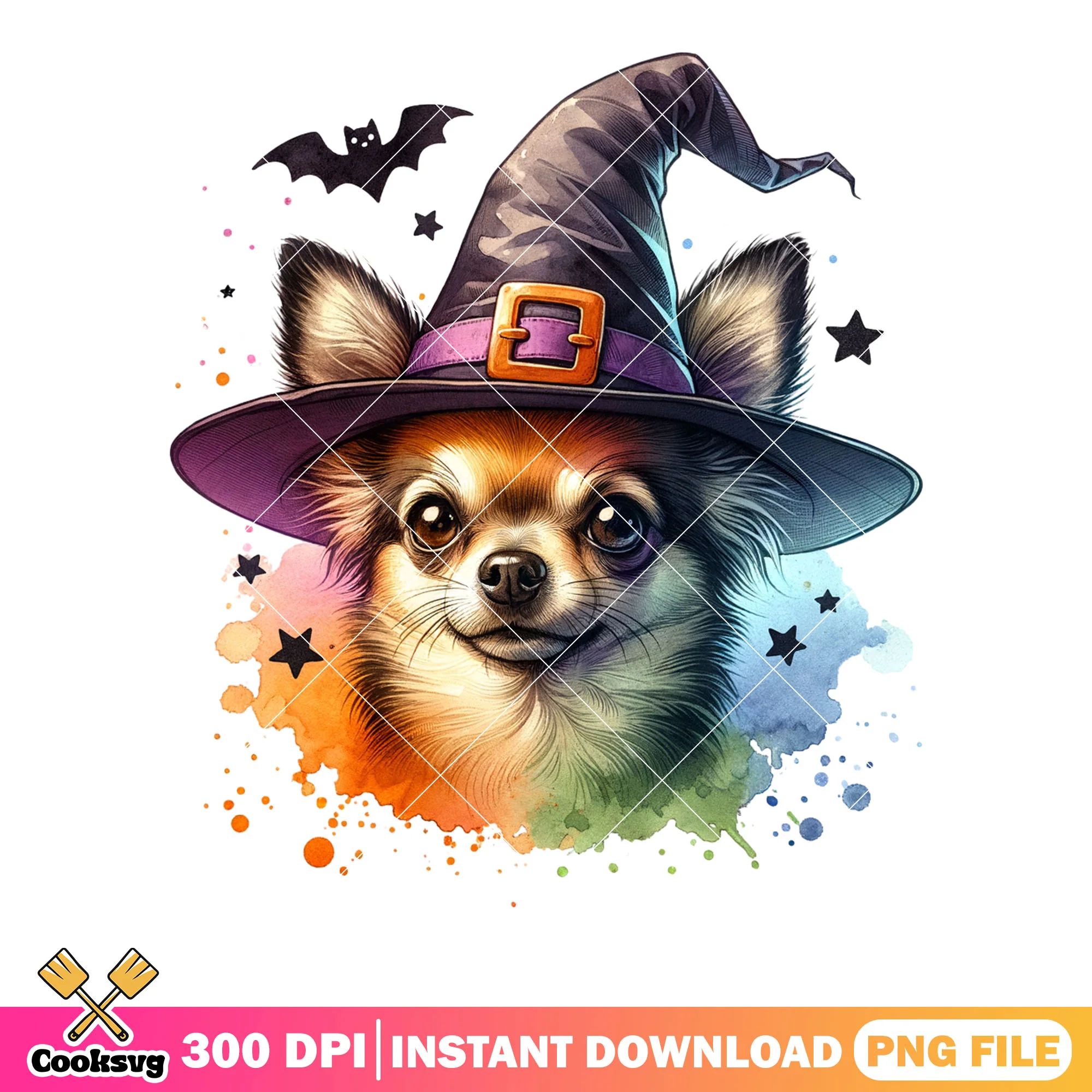 Chihuahua Scary bats png, witch hat png, halloween scary png