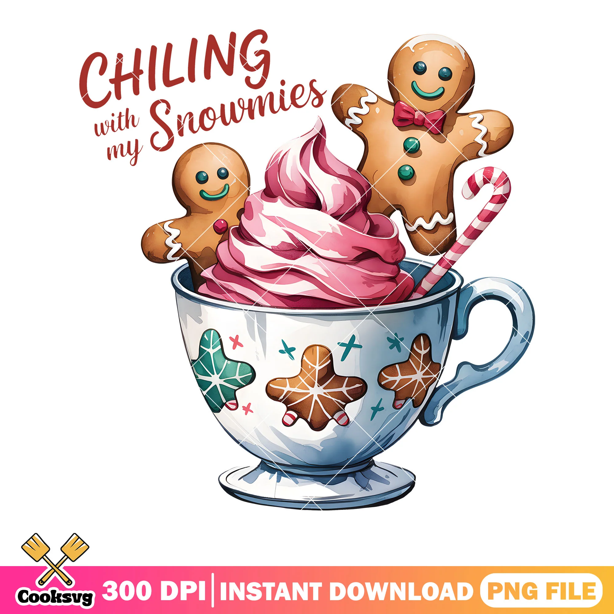 Chilling with my snowmies png, gingerbread man png, christmas coffee png