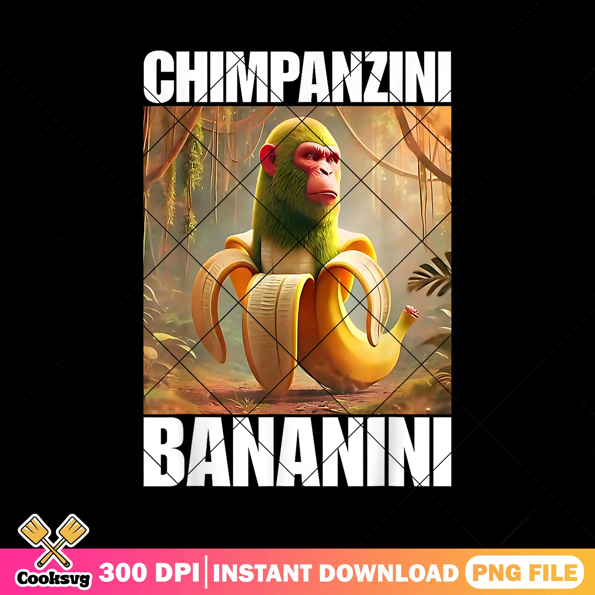 Chimpanzi Bananini Italian design png, italian brainrot png, funny meme png