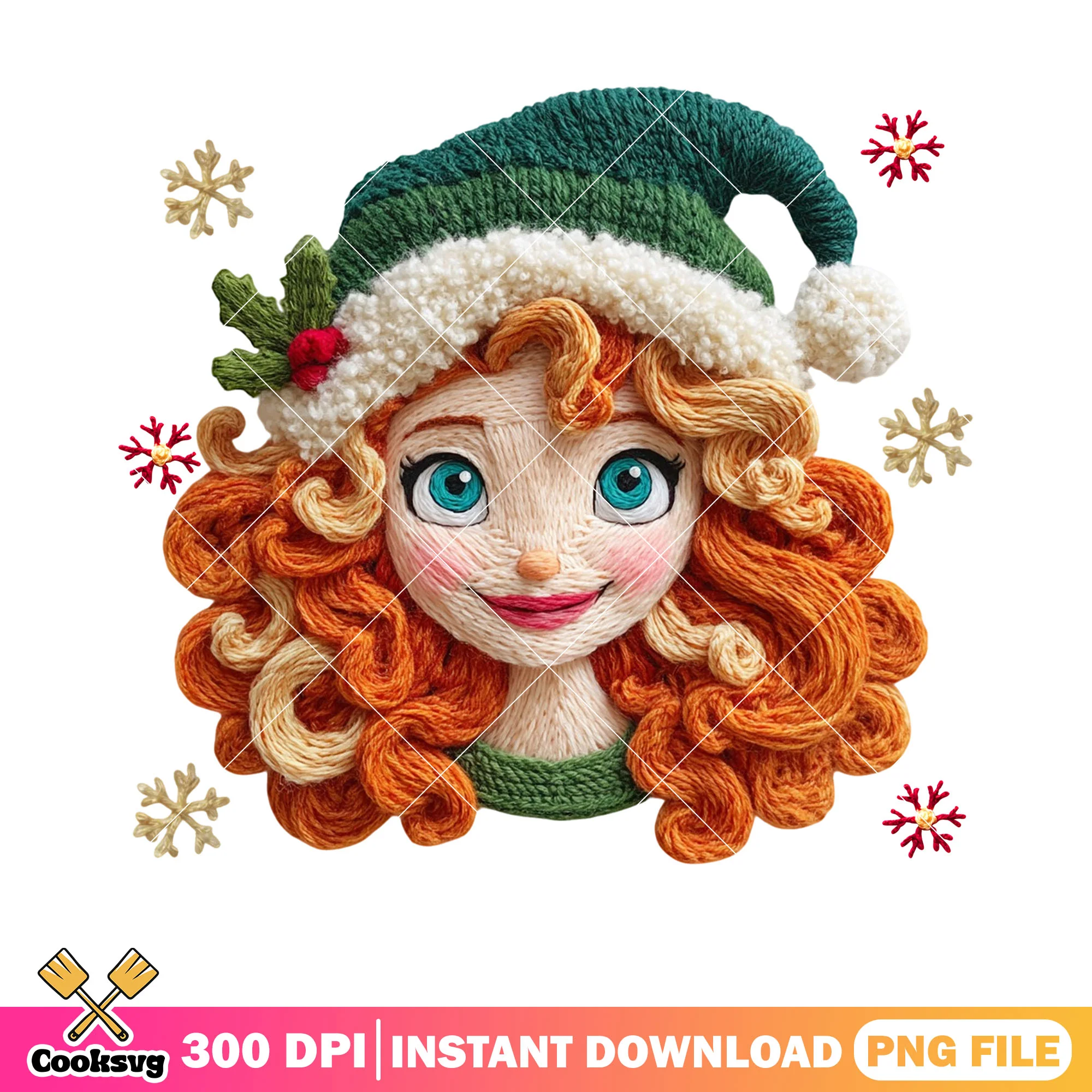Christmas brave movie png, red head princess png, disney christmas png
