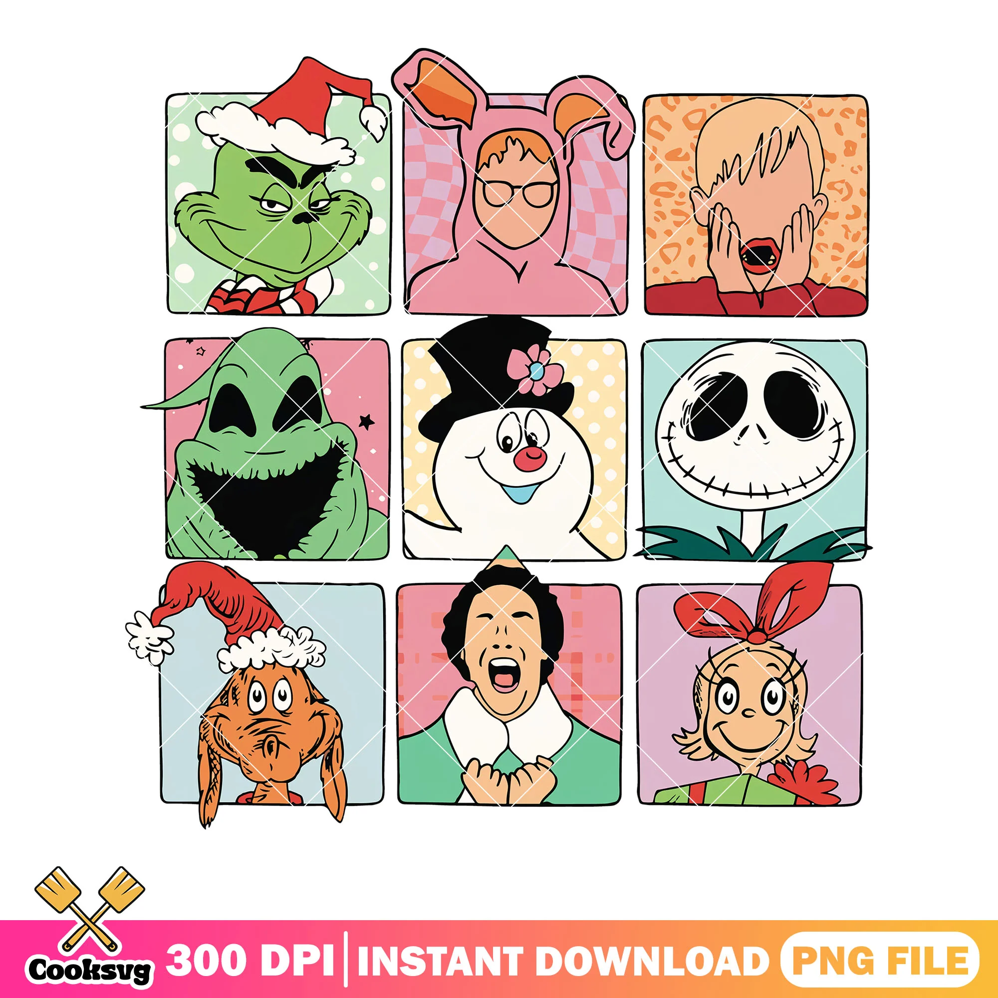 Christmas comic characters png, frosty the snowman png, the grinch png