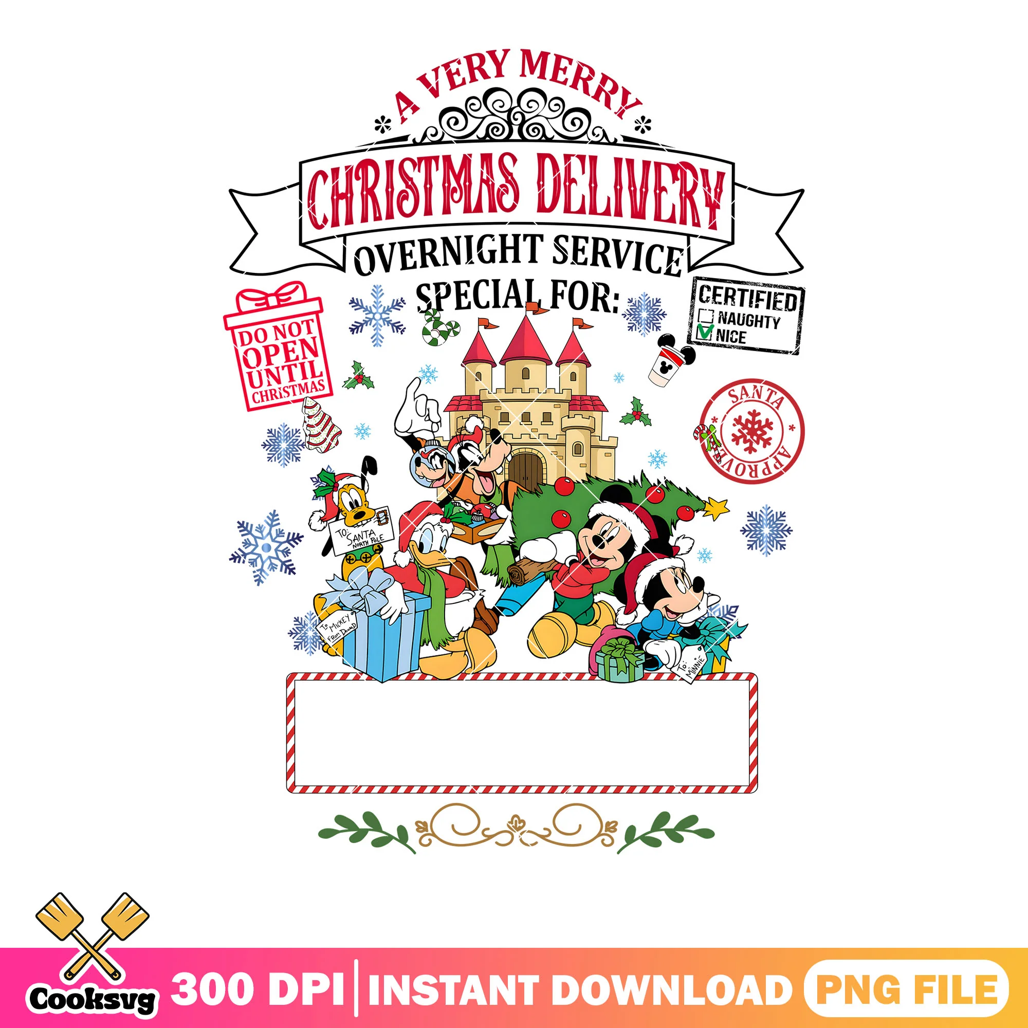 Christmas disney castle png, merry xmas png, mickey and friends png