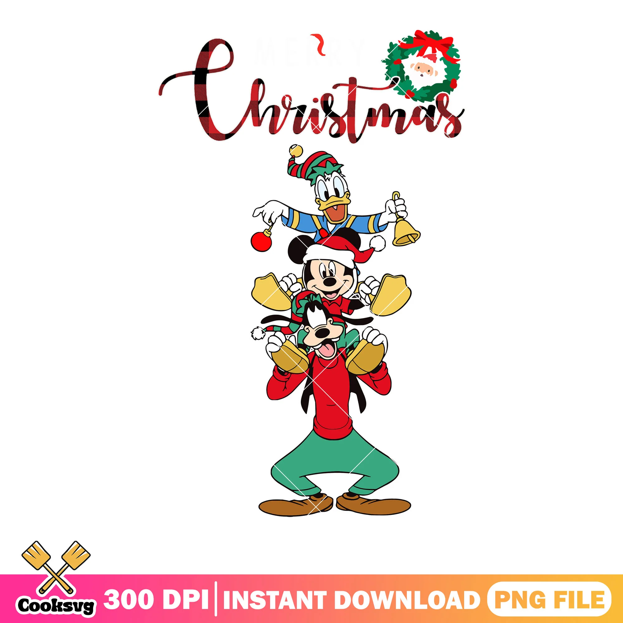 Christmas disney crew png, mickey and friends png, christmas wreath png