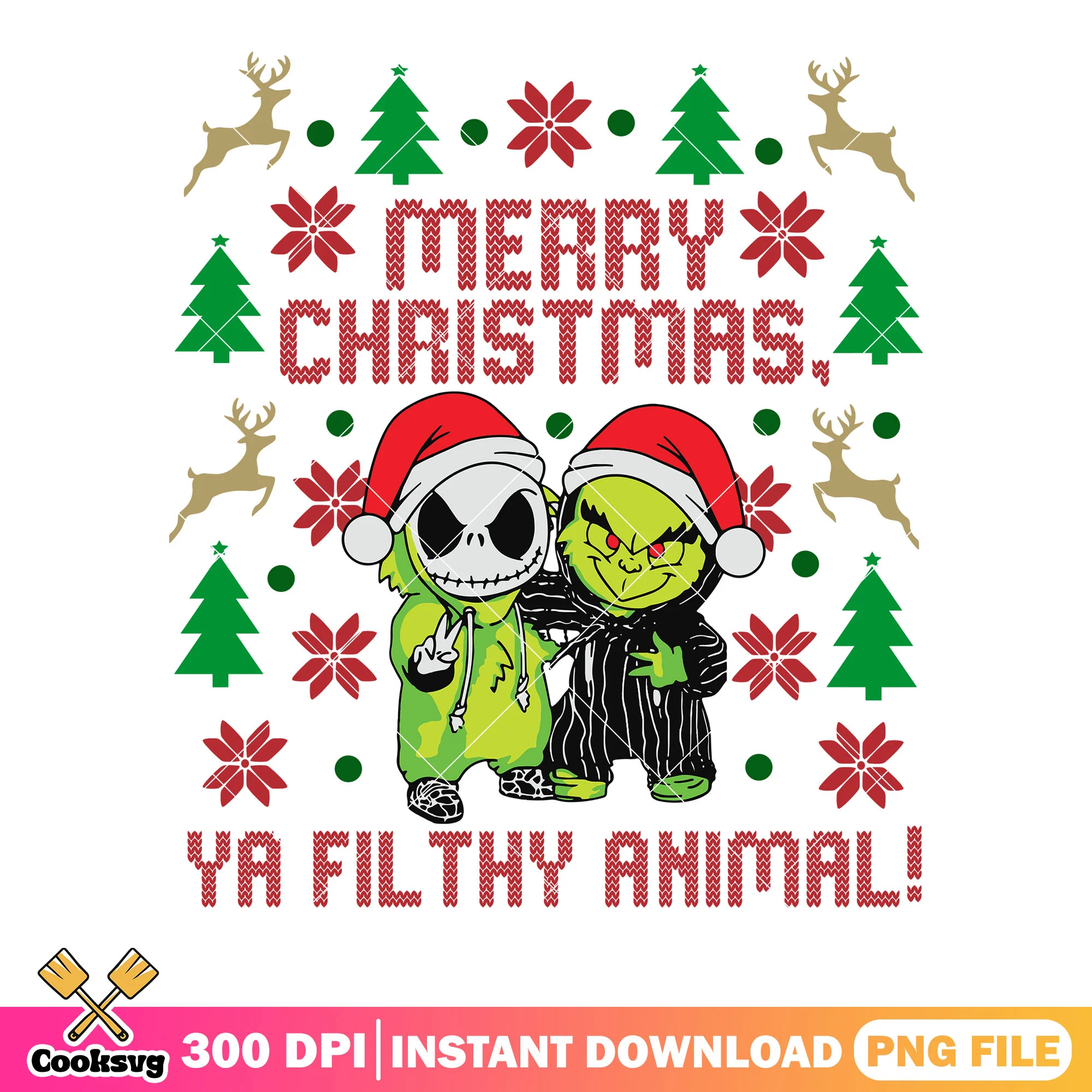 Christmas Jack and grinch poster png, christmas poster png, merry xmas png