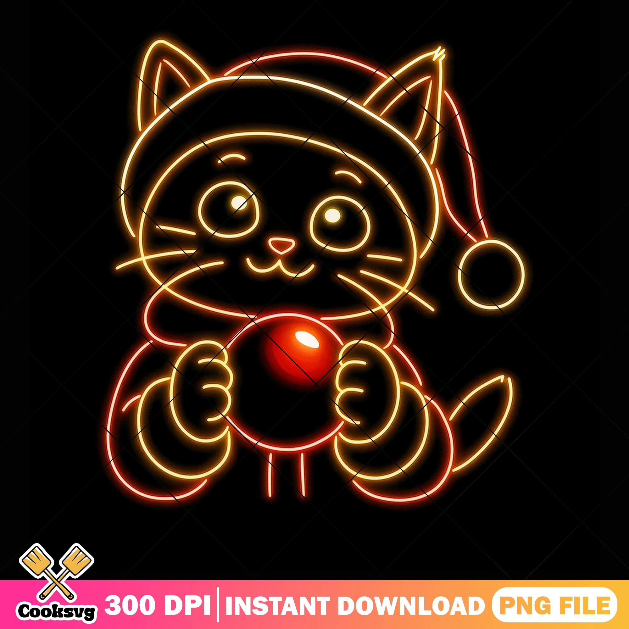 Christmas neon cute cat png, chritmas vibes png, merry christmas png