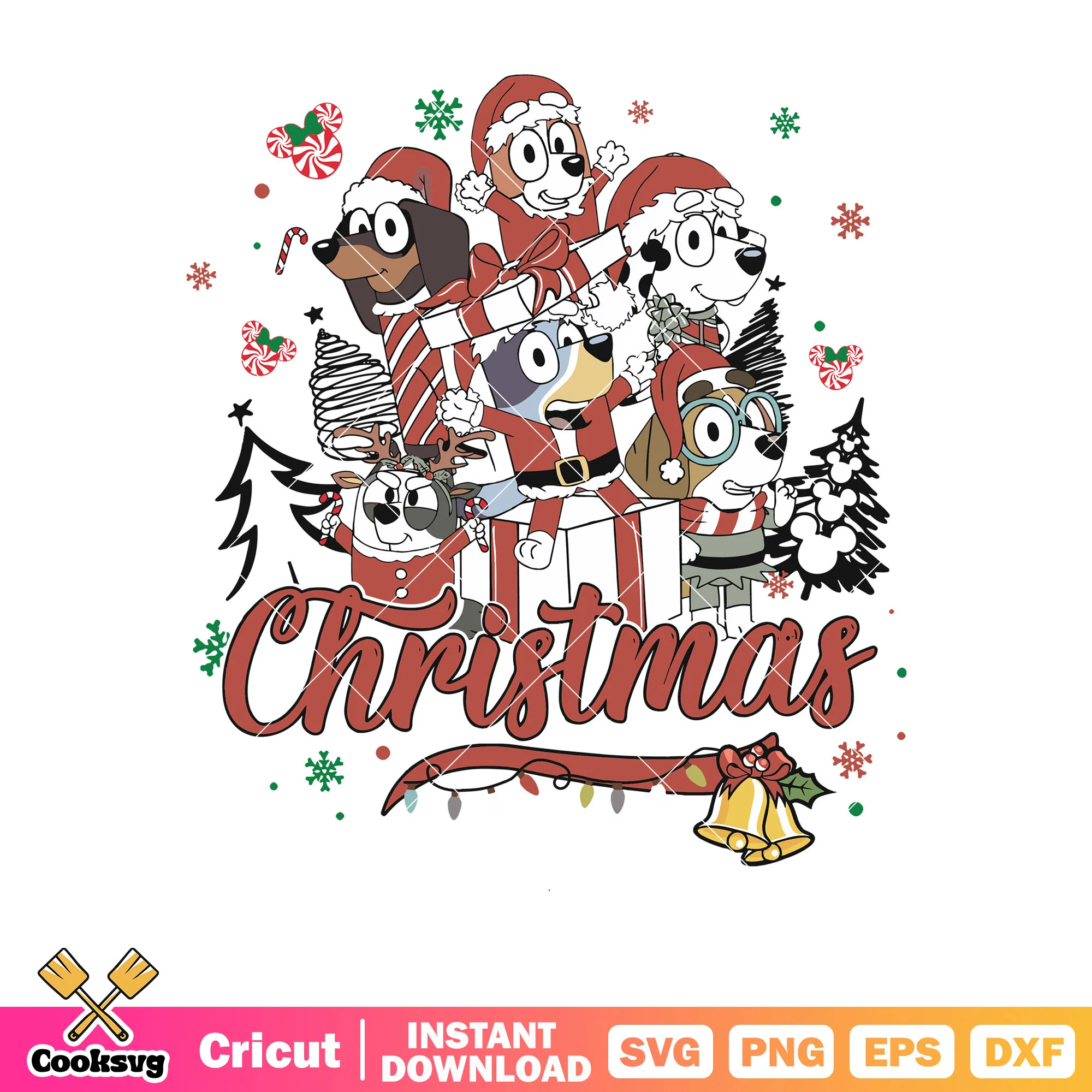 Christmas ornament bluey friends family svg, christmas light, bluey svg