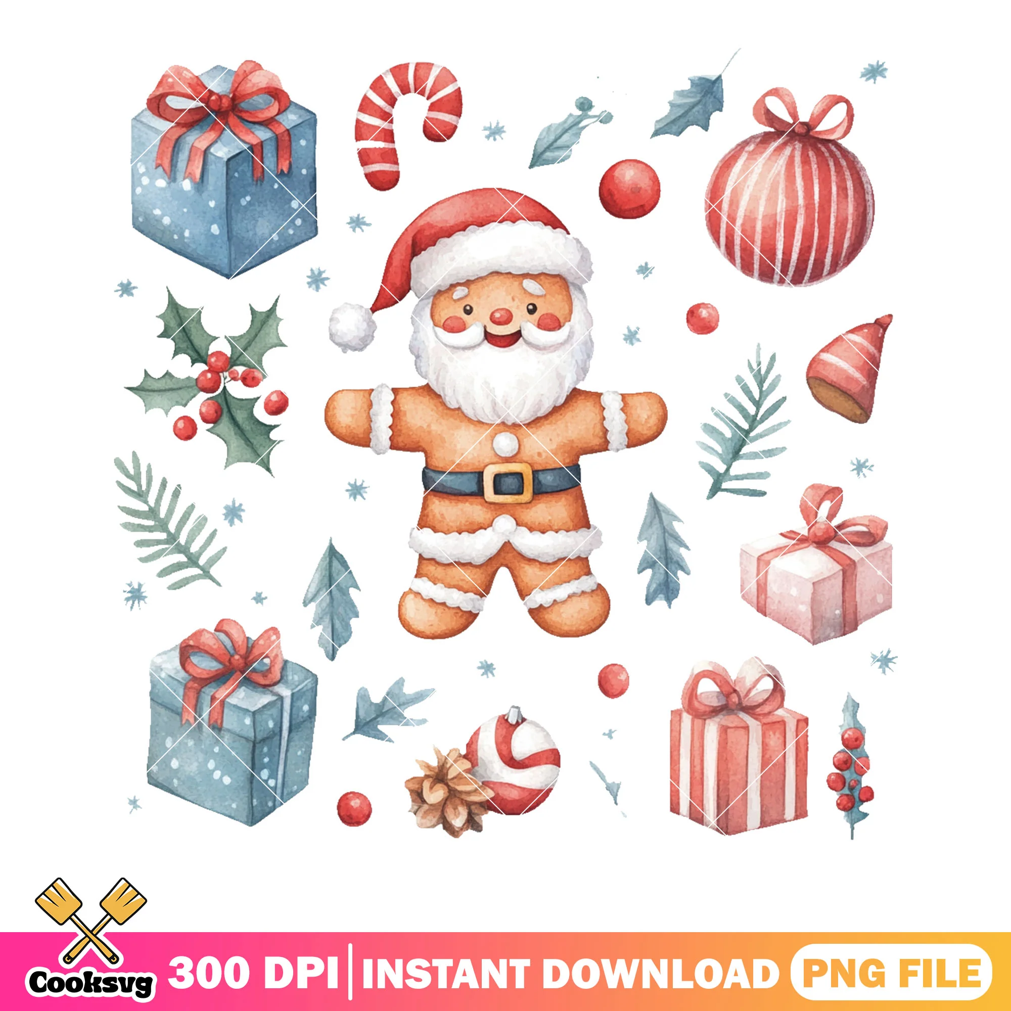 Christmas poster gingerbread png, christmas gifts png, merry xmas png