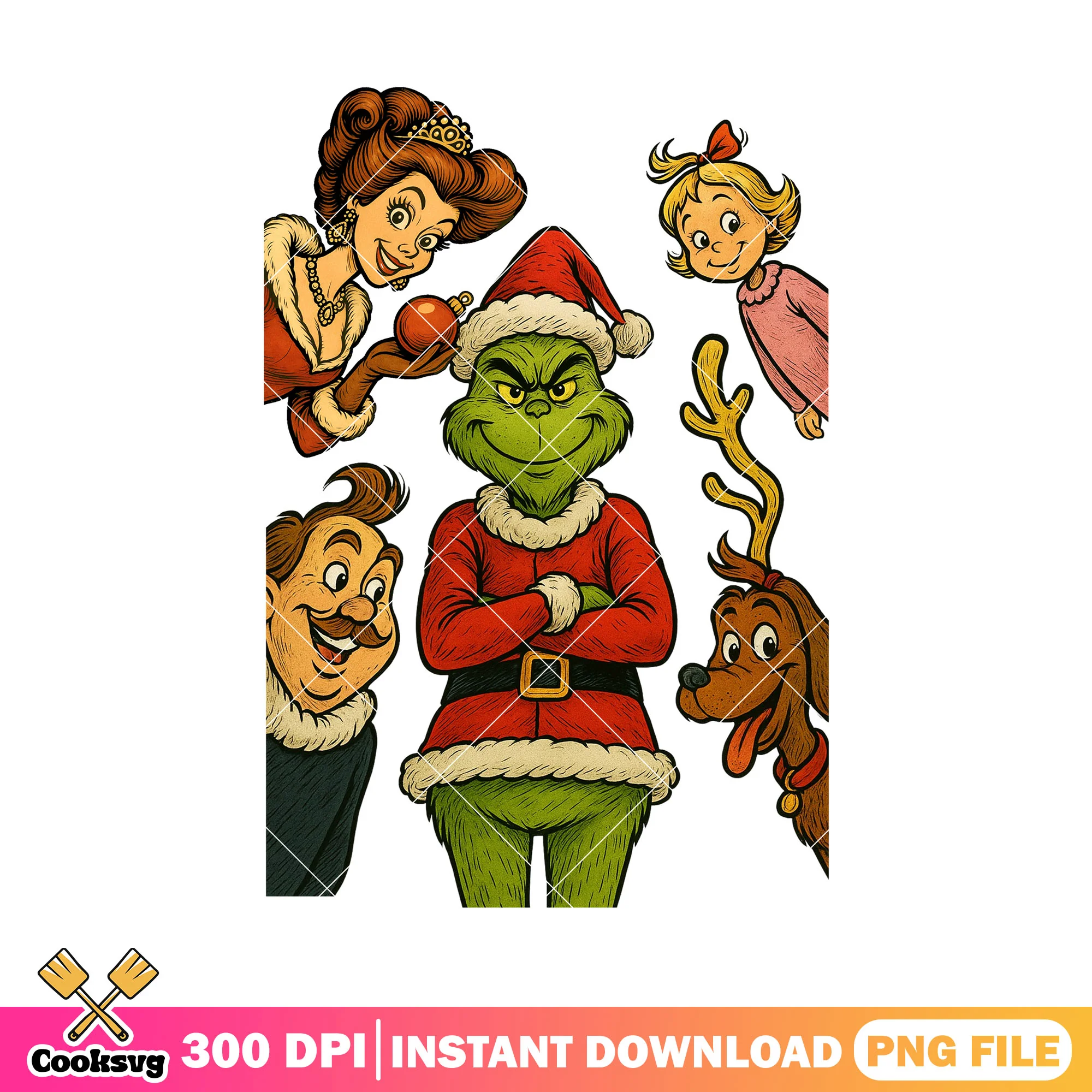 Christmas poster green monster png, grinch png, christmas santa png