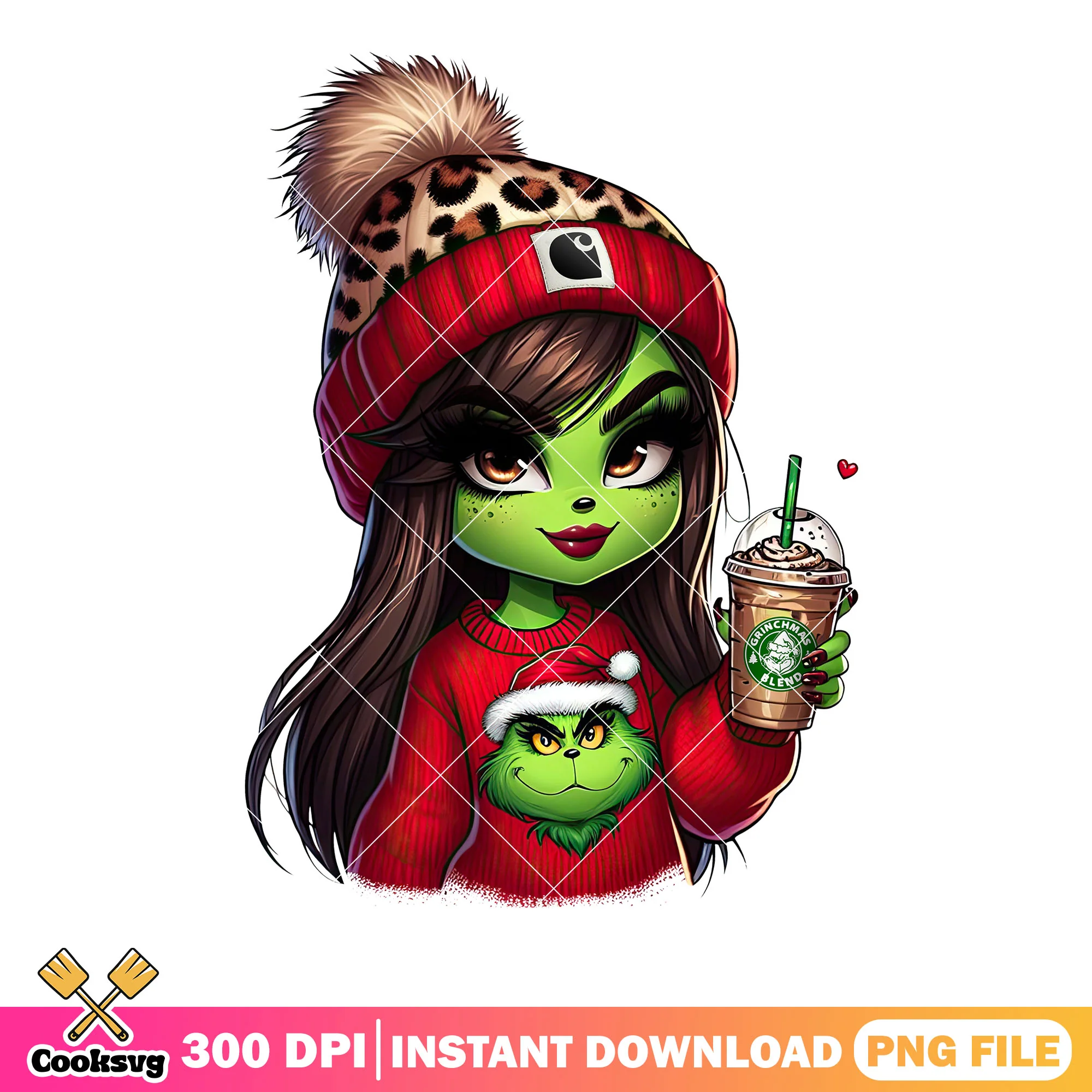 Christmas sweater grinch girl png, christmas vibes png, the grinch png
