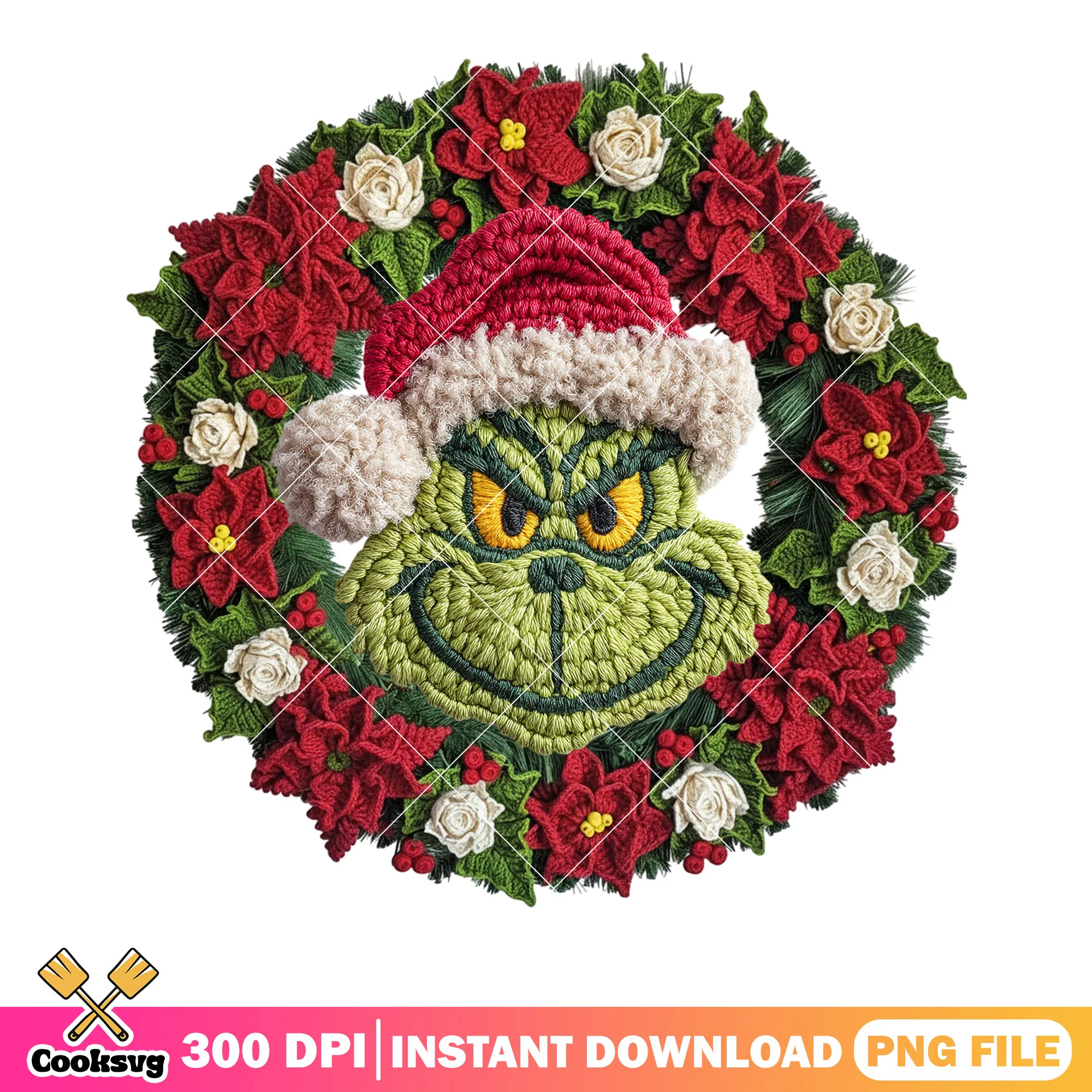 Christmas wreath Grinch png, christmas monster png, merry christmas png