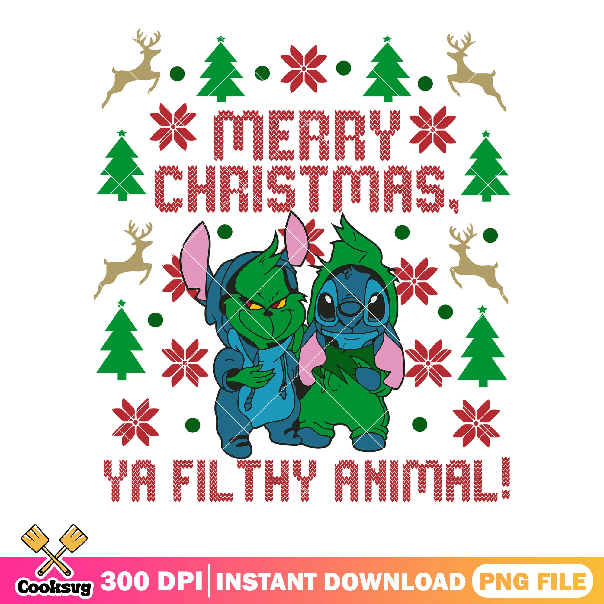 Christmas ya filthy animal poster png, the grinch png, stitch png