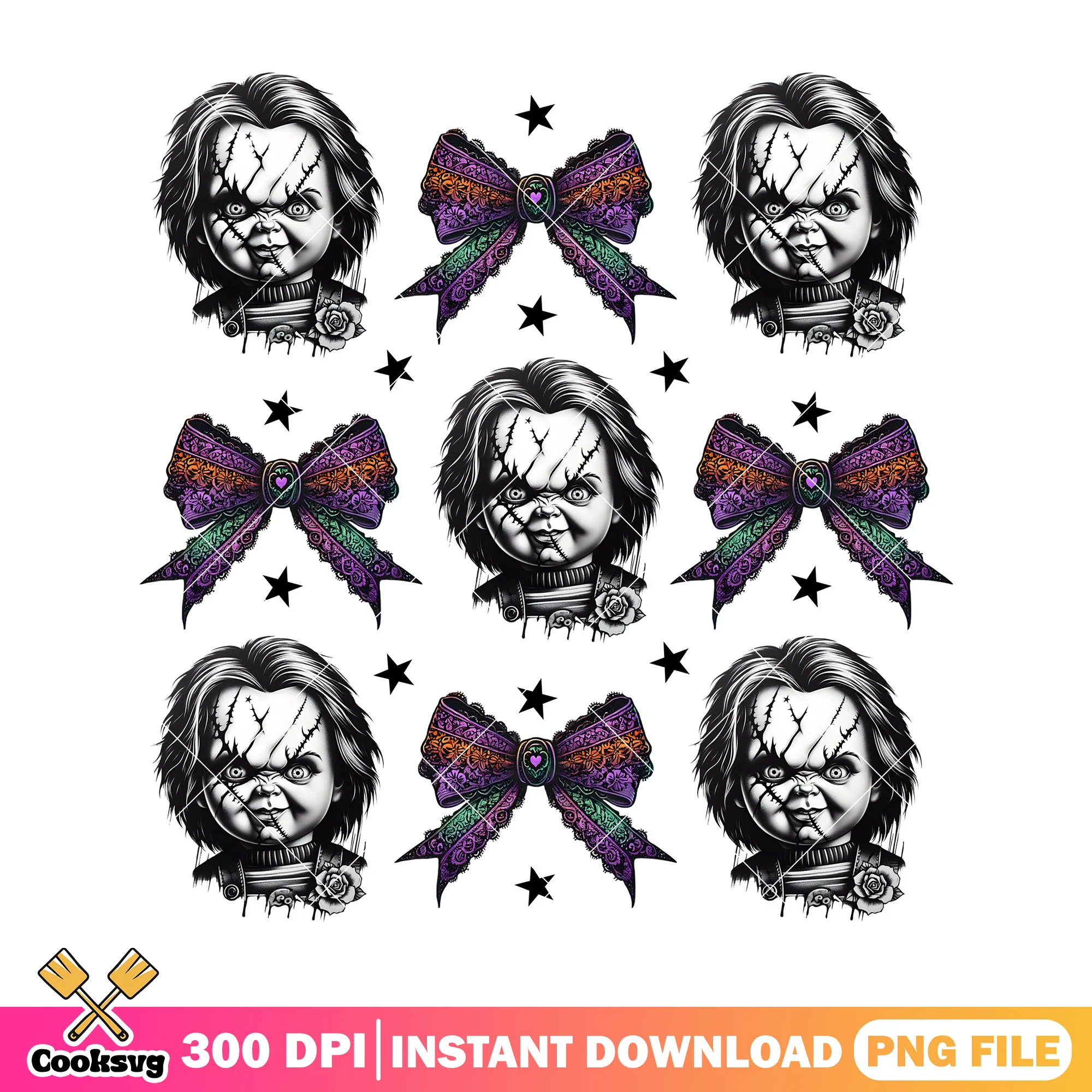 Chucky bows design png , halloween decor png, horror characters png