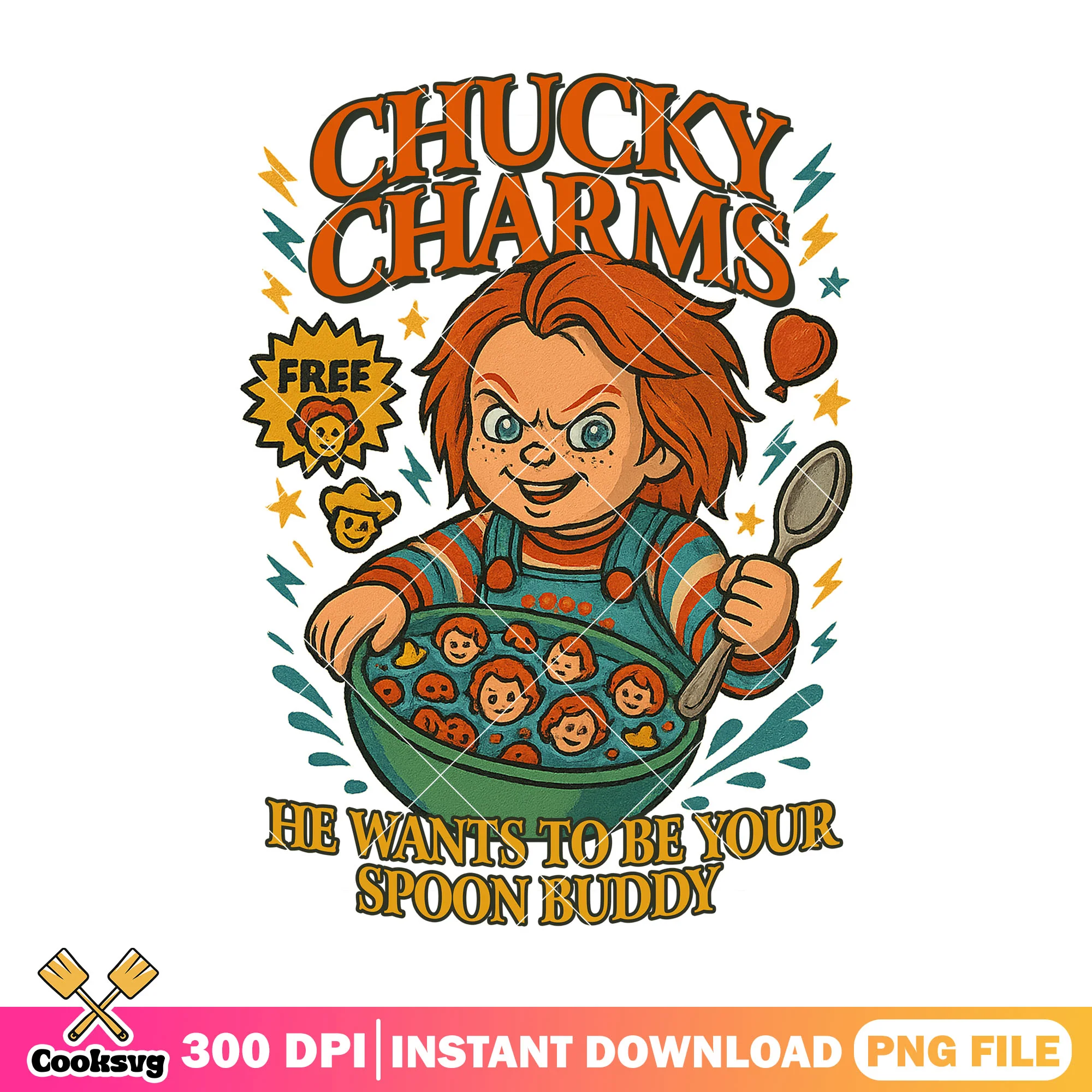 Chucky charms free png, horror chucky png, spirit halloween png