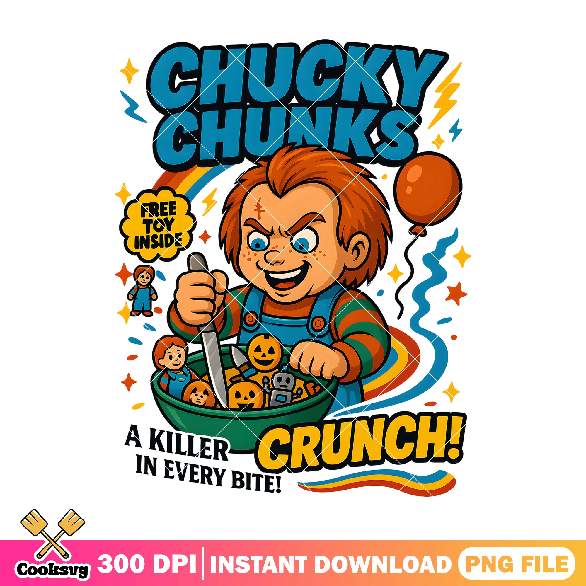 Chucky chunks crunch png, chucky halloween png, horror movies png