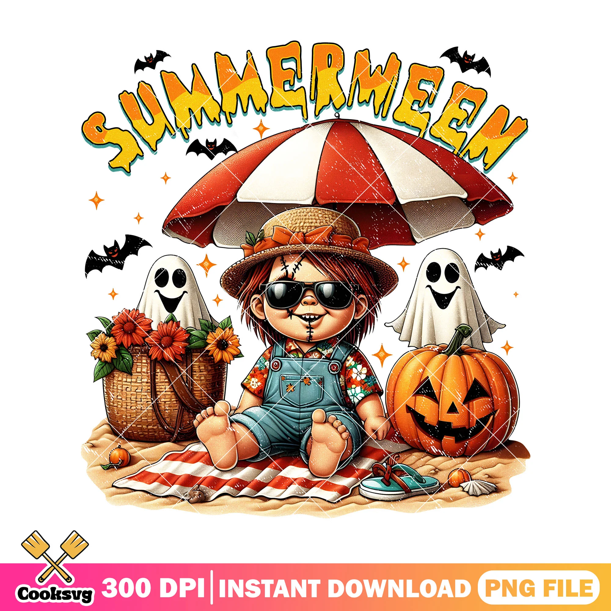 Chucky summerween  horror design png, child's play png