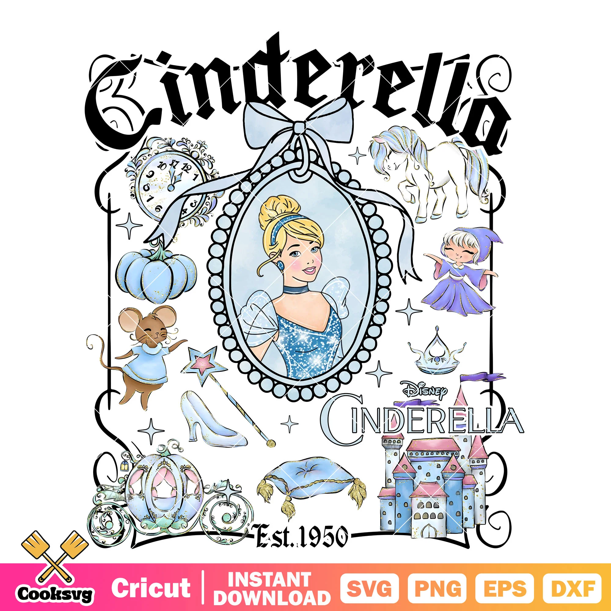 Cinderella Princess Disney Mirror EST 1950 PNG, Cinderella Princess PNG