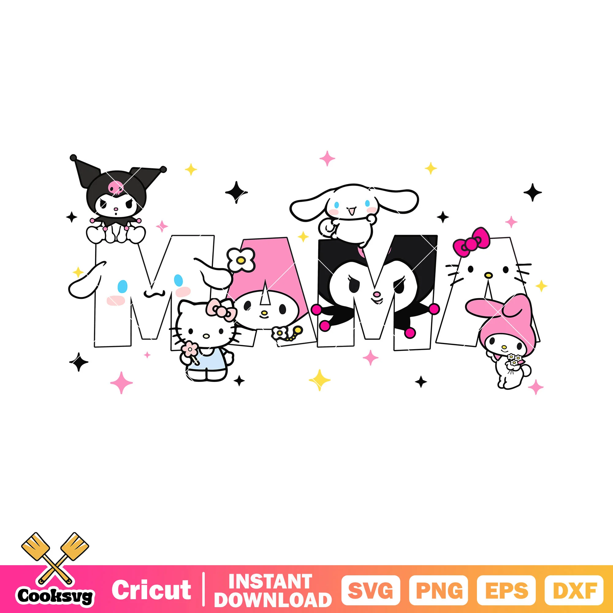 Cinnamoroll Kuromi mama svg, hello kitty svg, starry night svg