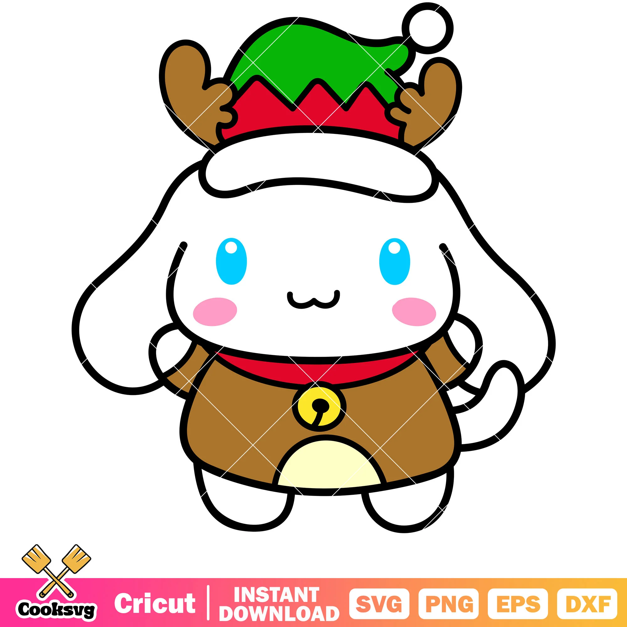 Cinnamoroll reindeer design svg, hello kitty christmas svg