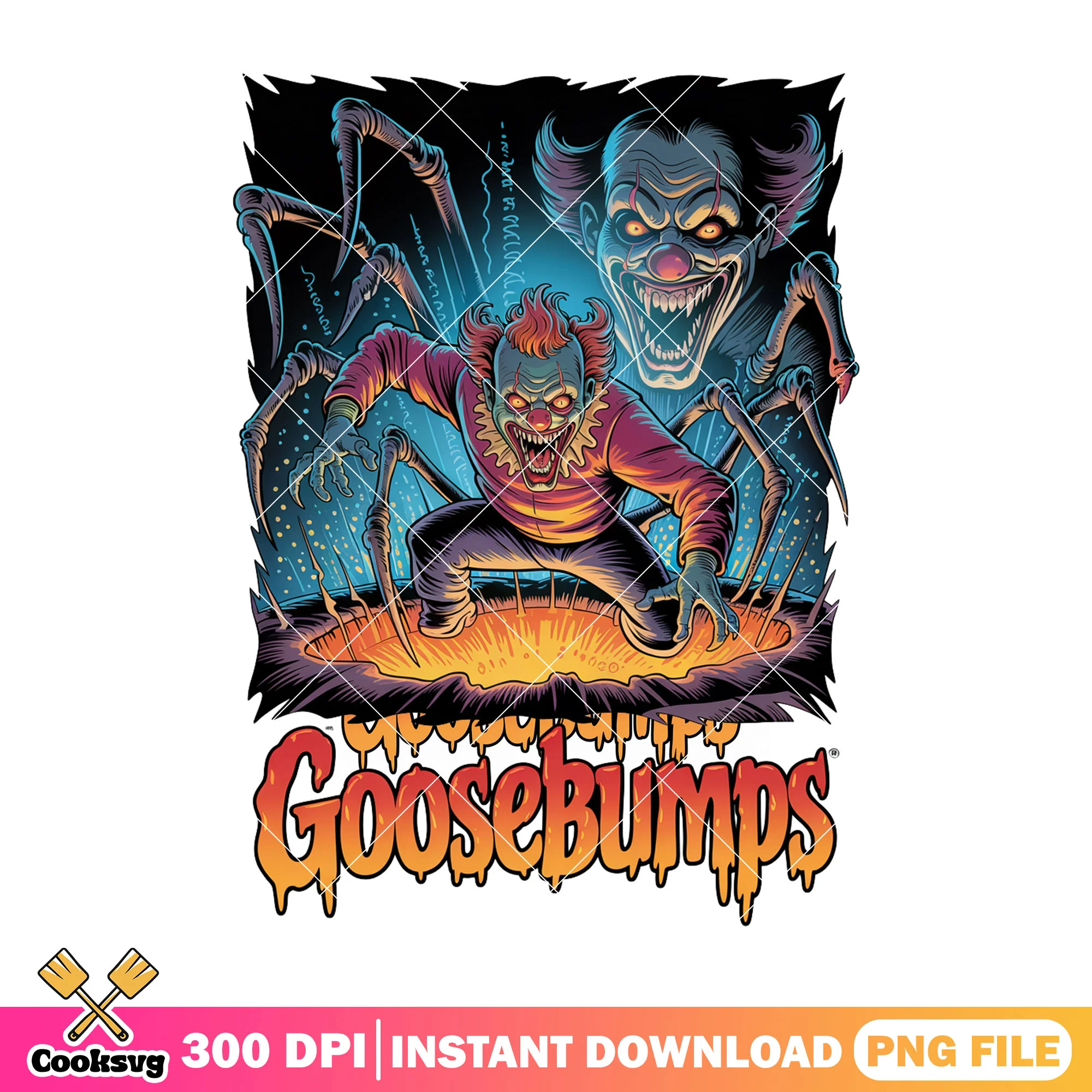Clown halloween design png, halloween colors png, goosebump art png