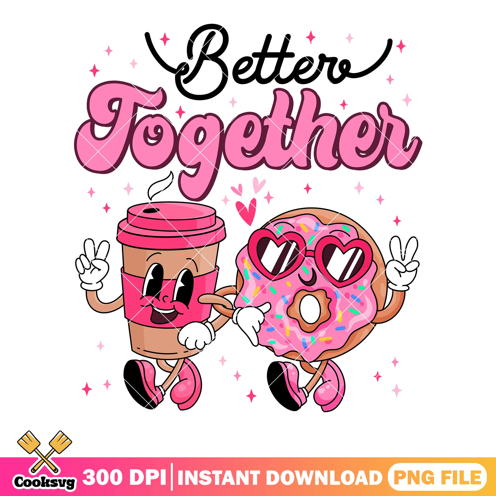 Coffee and donuts valentines png, valentines vibes png, couple day png