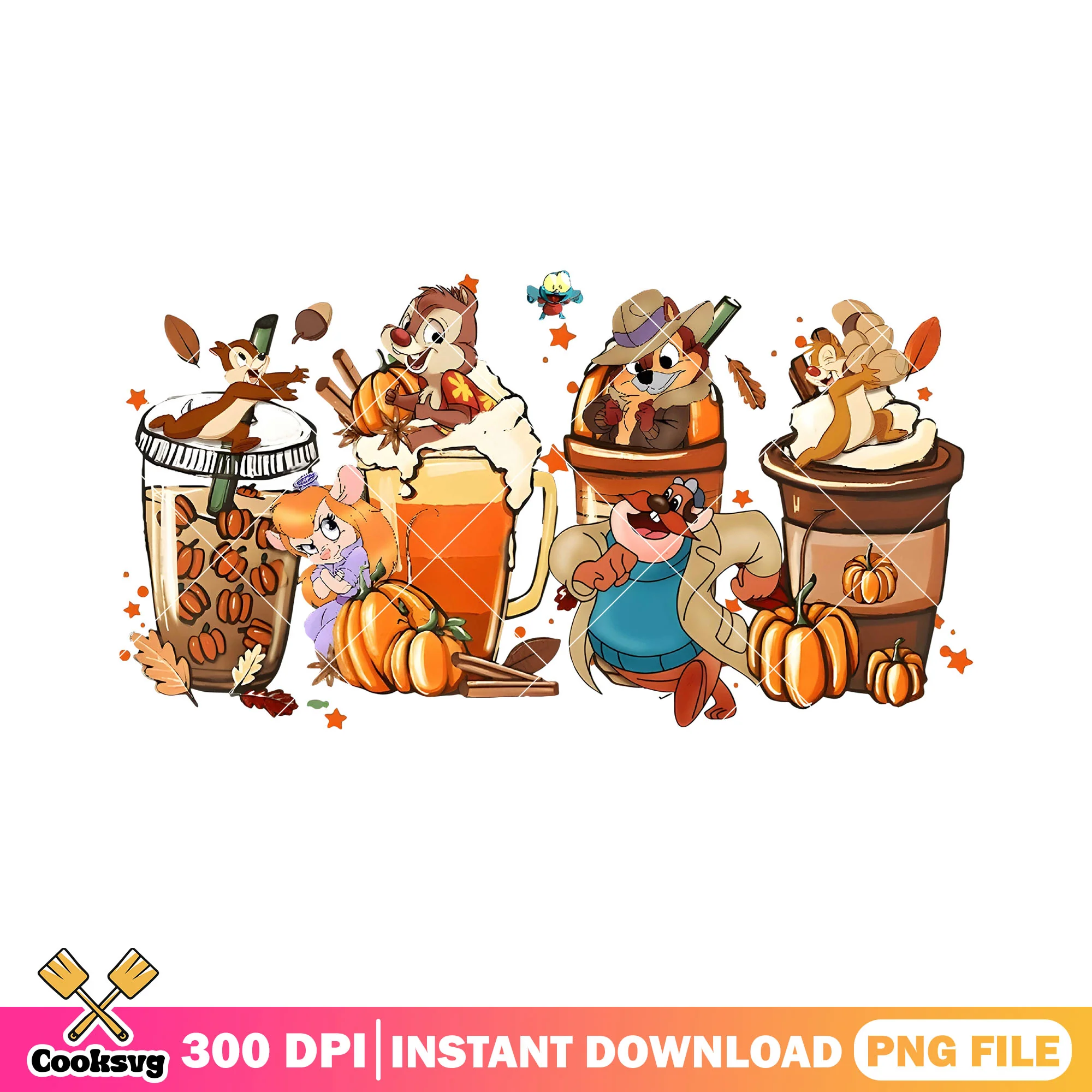 Coffee disney chip dale png, halloween coffee png, disney halloween png