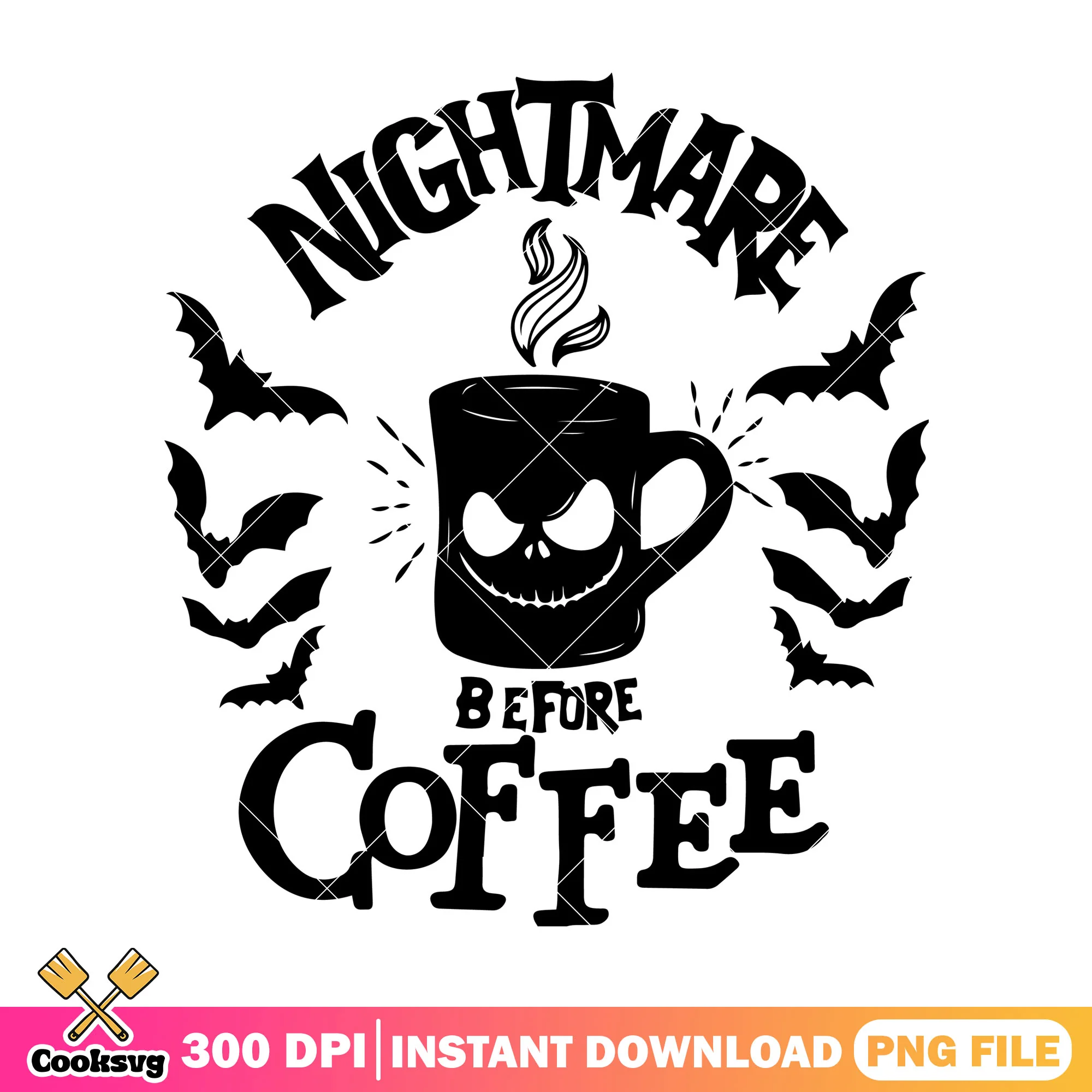 Coffee nightmare design png, halloween cute png, disney cartoon png