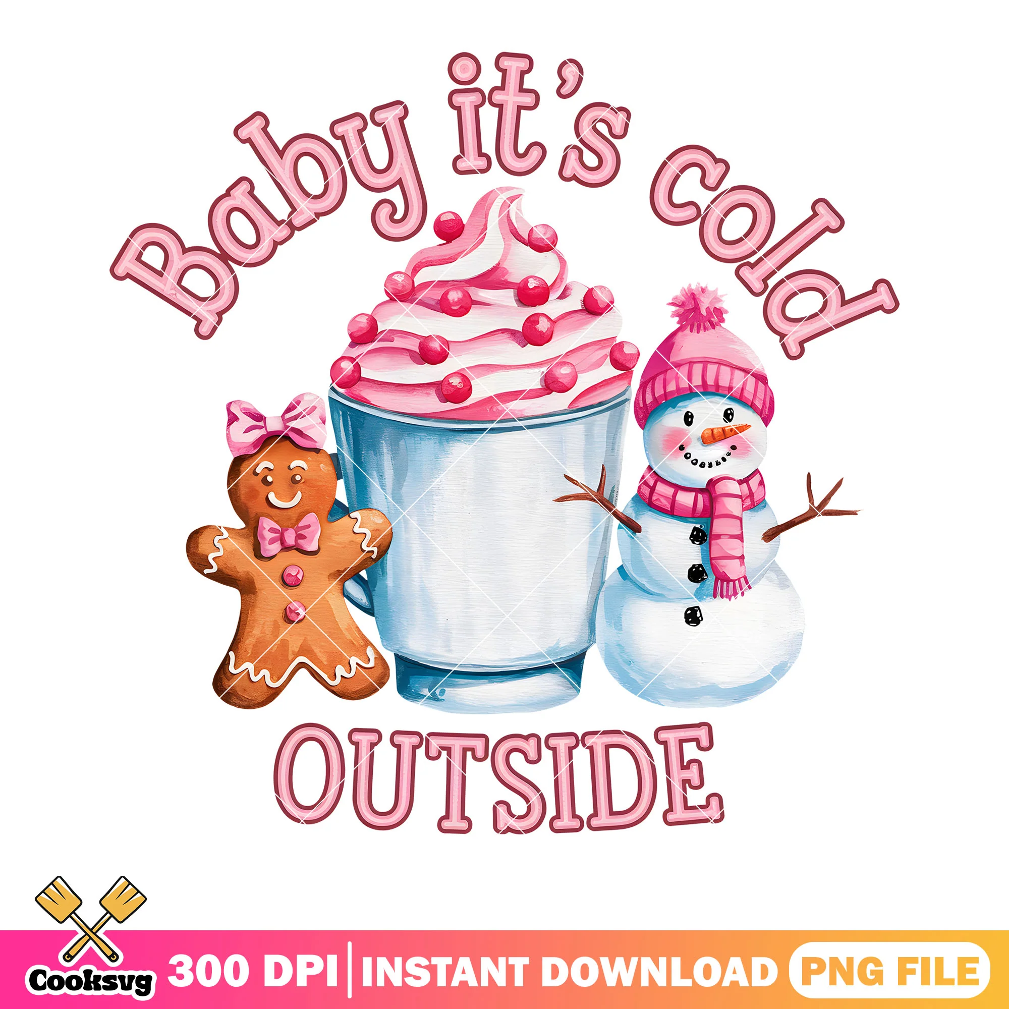 Cold outside but hot inside png, christmas tree png, gingerbread png