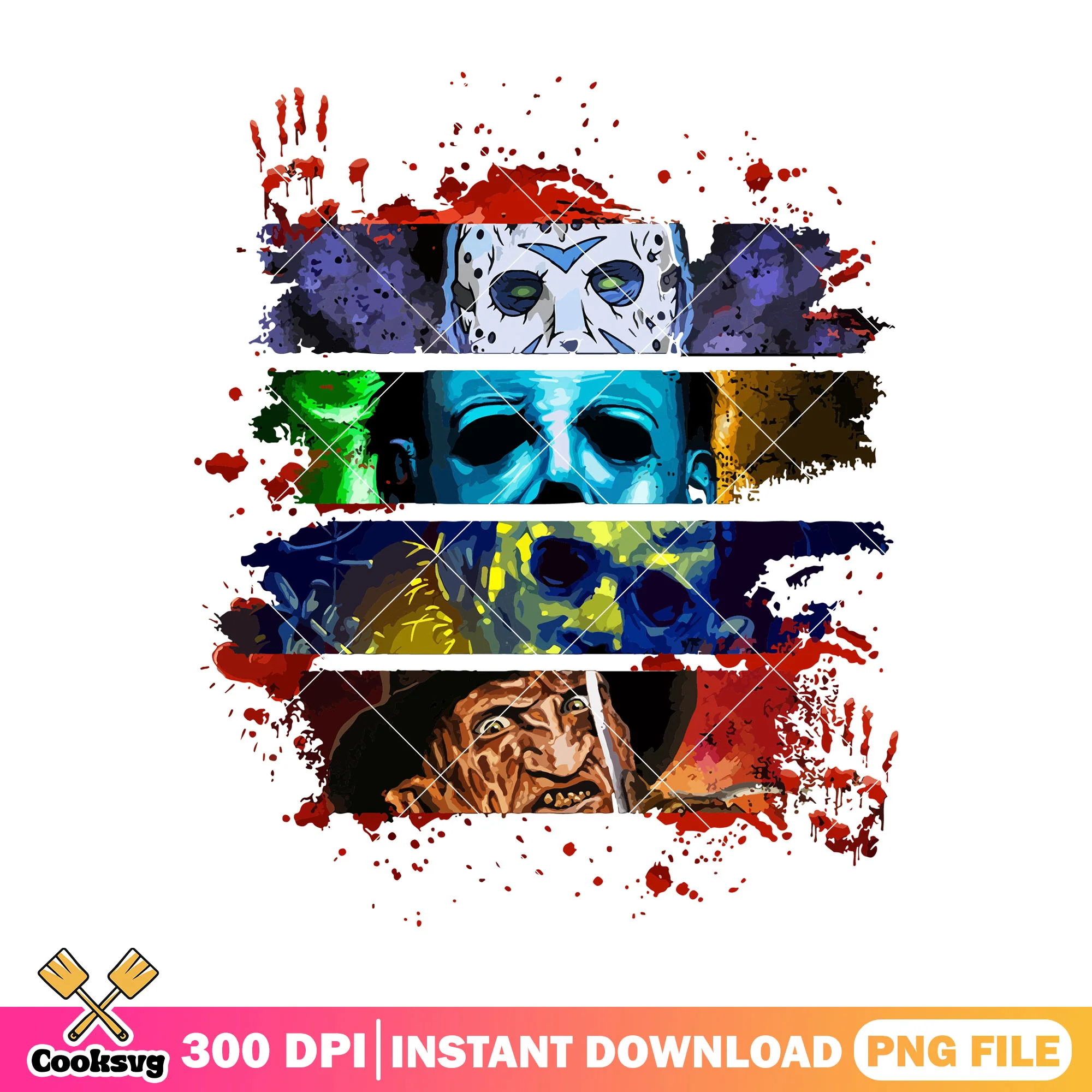 Colorful horror characters drawing png, horror halloween png