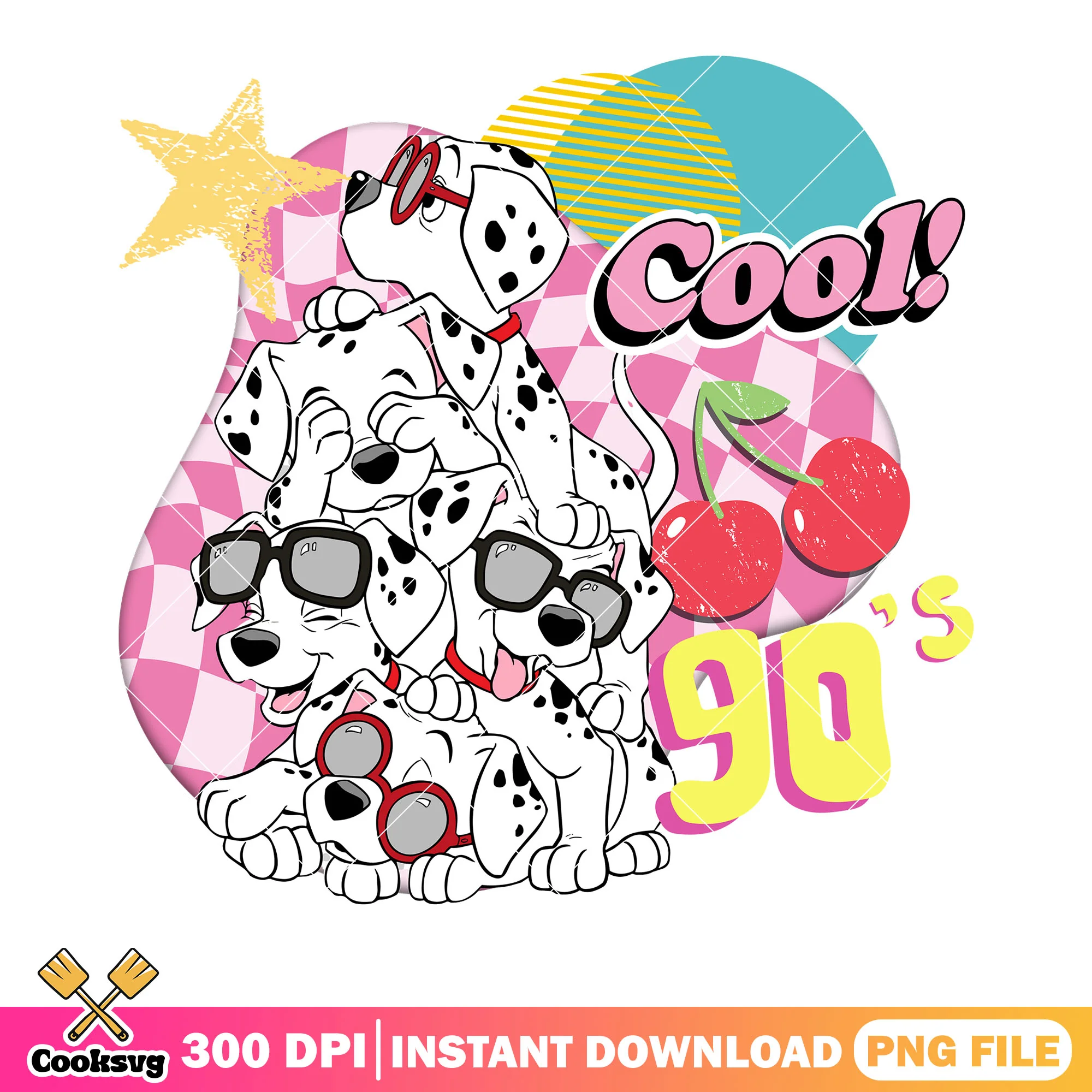 Cool 101 Dalmatians wearing glass png, 90s style png, star png