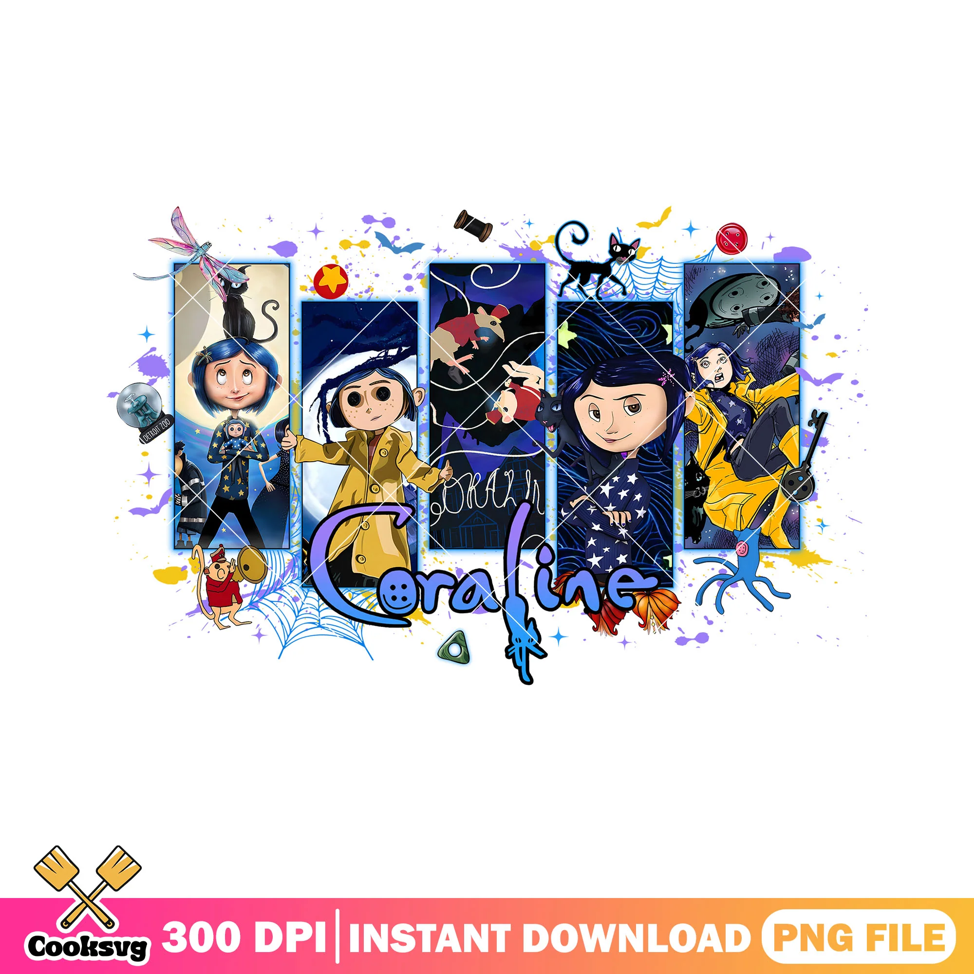 Coraline halloween film png, coraline movie png, happy halloween png