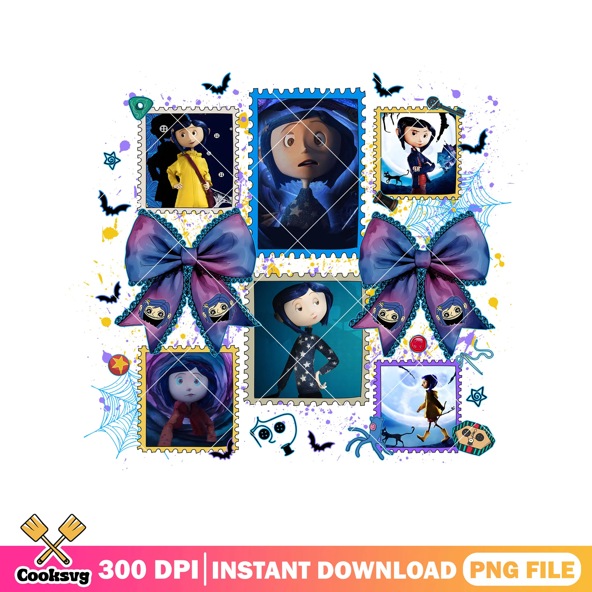 Coraline picture art png, coraline characters png, halloween movie png