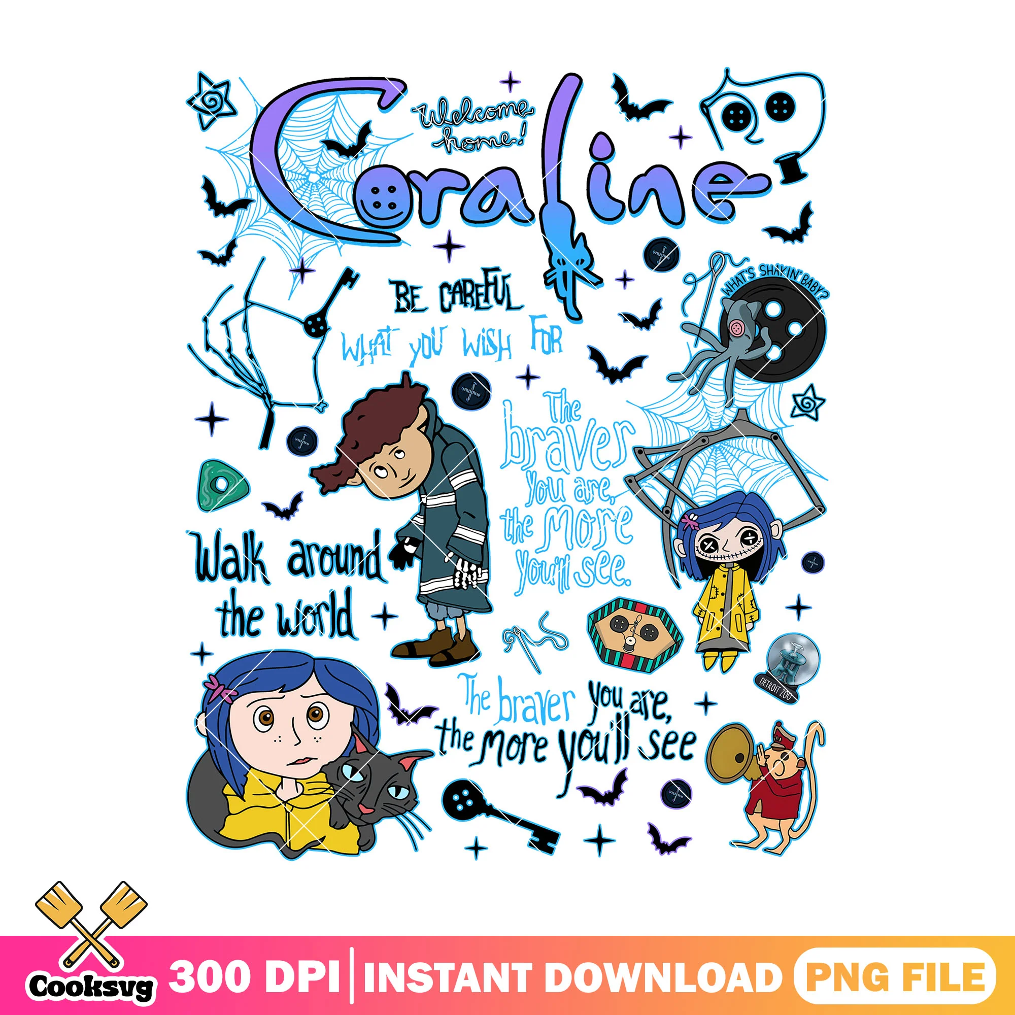 Coraline quotes png, coraline costume png, halloween movie png