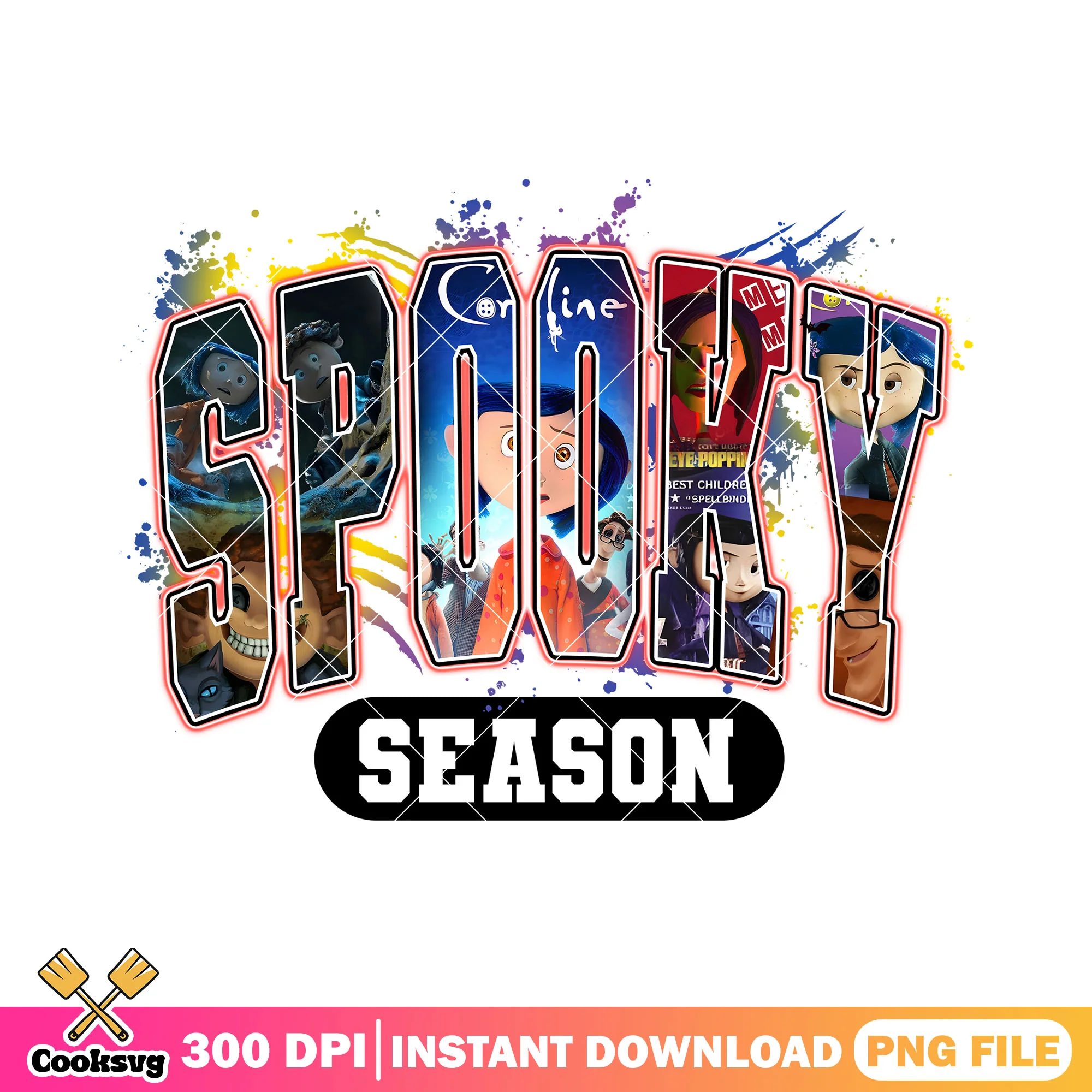 Coraline spooky season png, coraline movie png, halloween ends png
