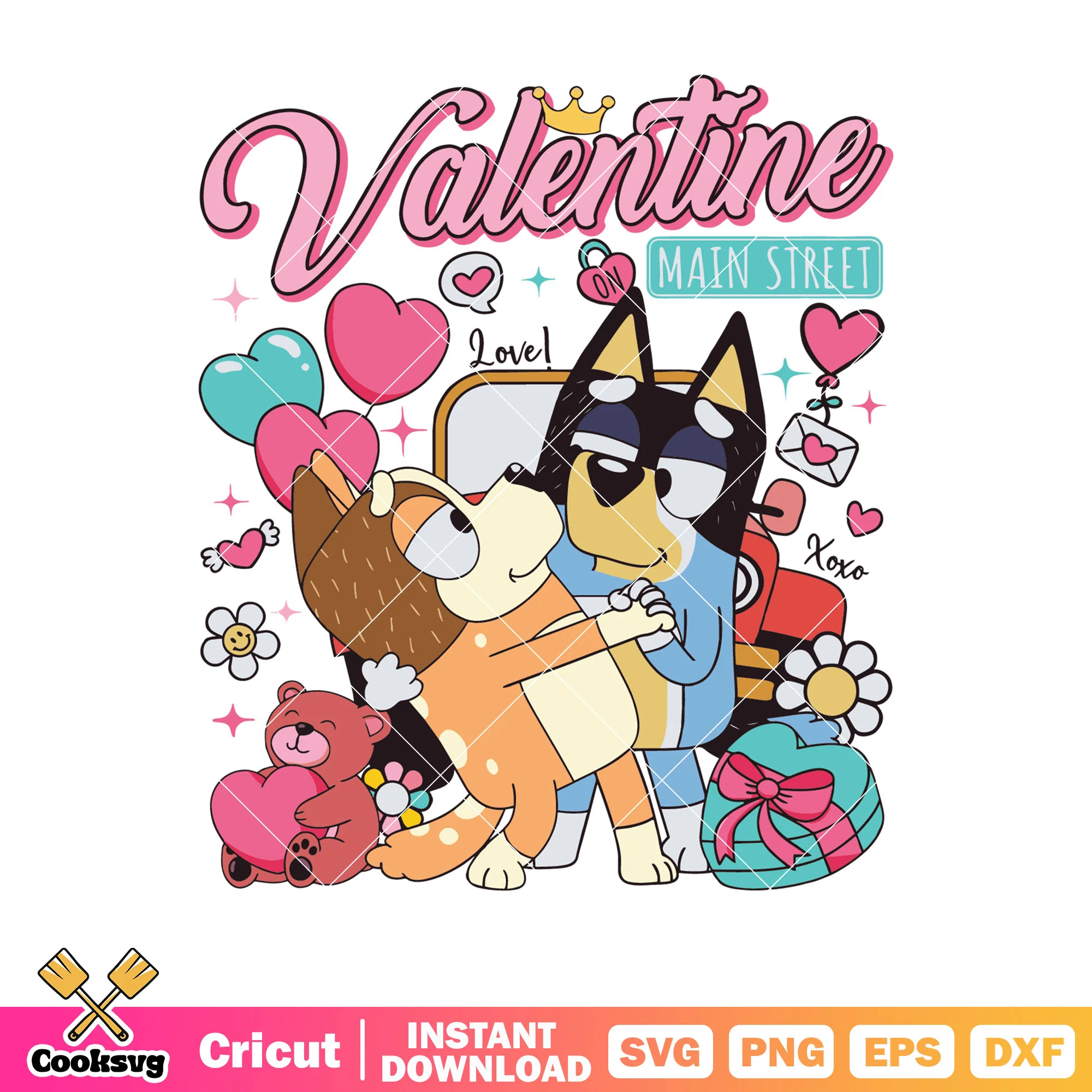 Couple bluey parents valentine main street svg, bluey valentines svg, bluey svg