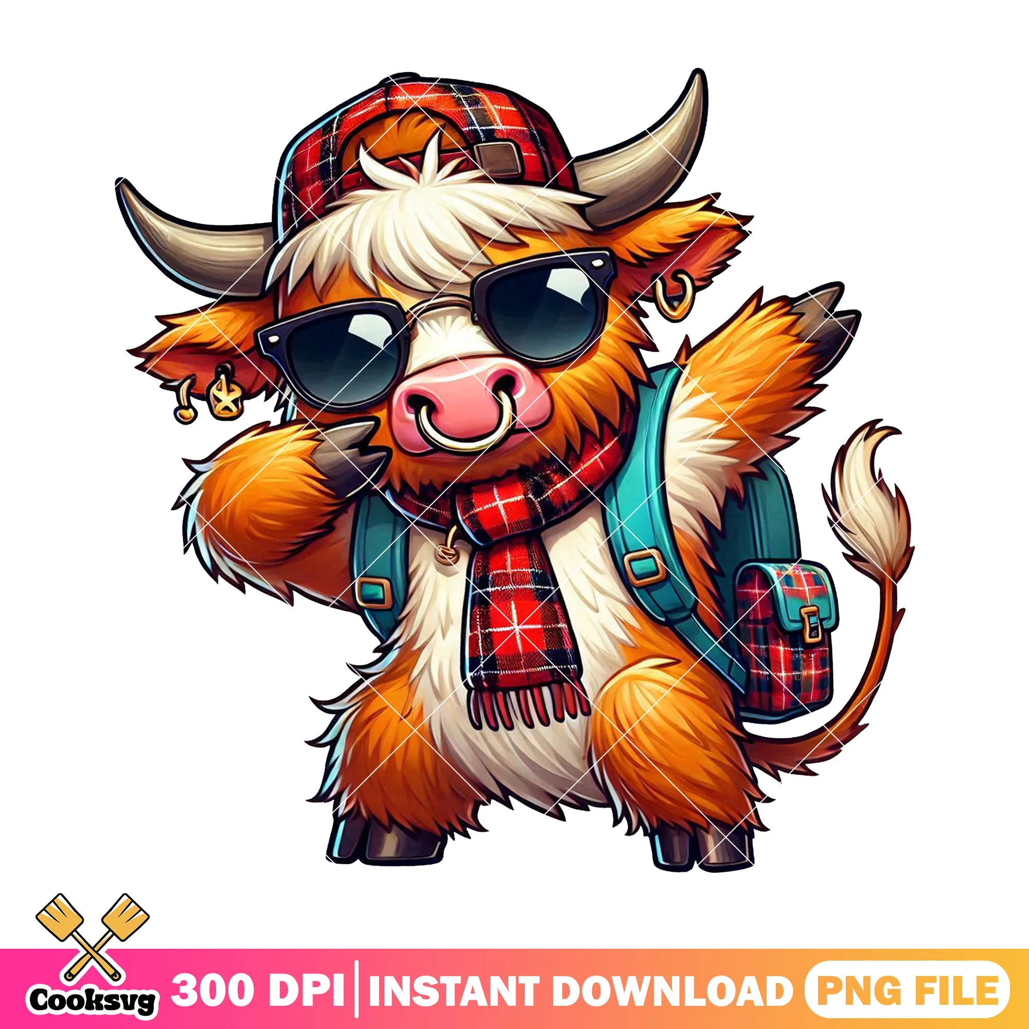 Cow chibi sunglasses png, when is back to school png, cute animal png